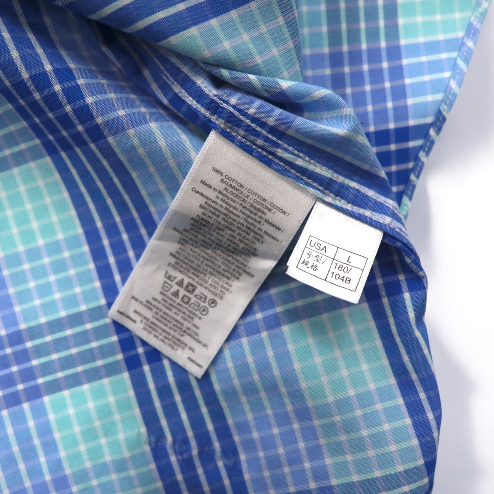 Brooks Brothers REGENT Camicia button-down L a quadri blu in cotone non-iron