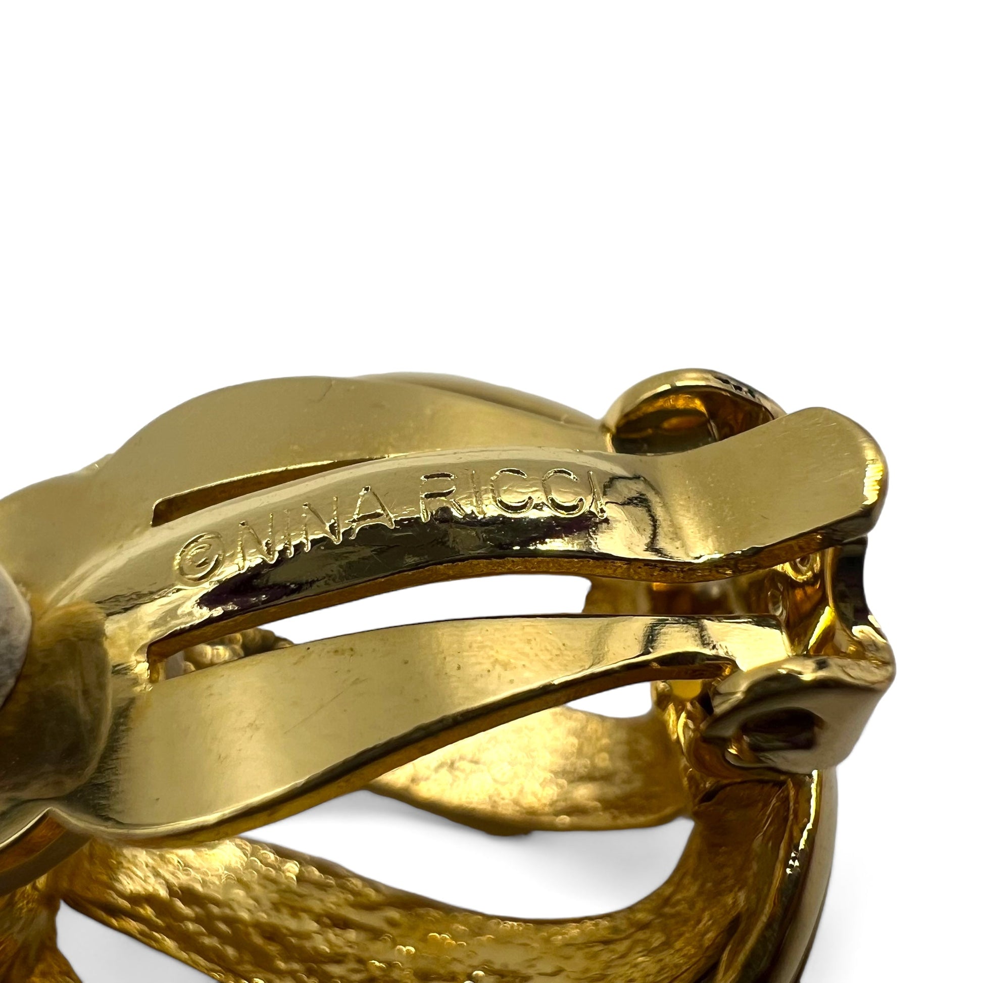 NINA RICCI Orecchini retrò dorati rotondi a onda vintage