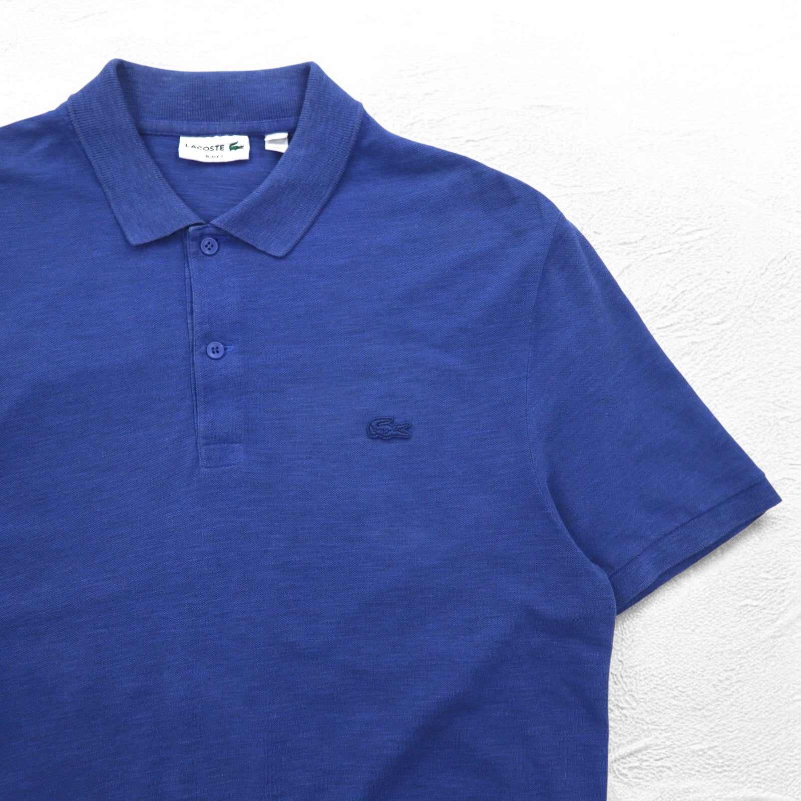 LACOSTE スリムフィット ポロシャツ L ブルー 鹿の子 SLIM FIT ワンポイントロゴ FA10269 ペルー製