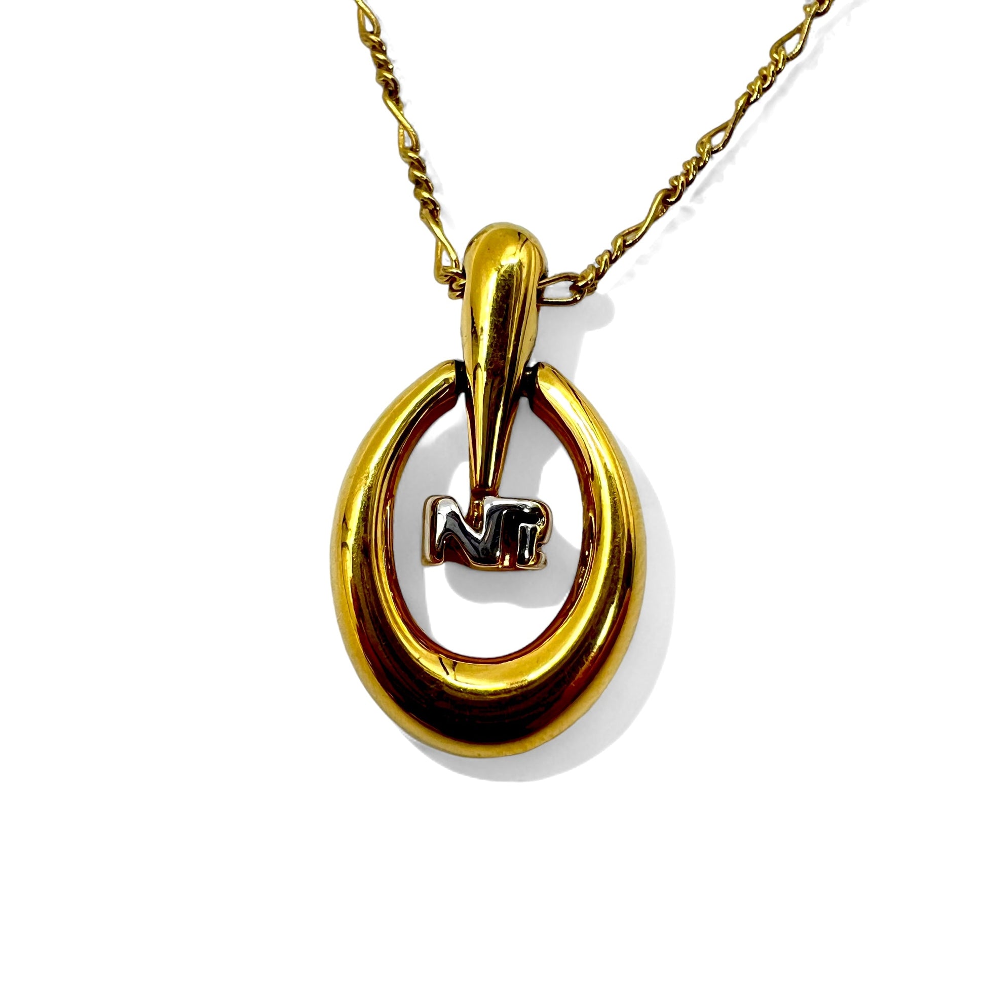NINA RICCI Collana a catena Figaro color oro con logo ovale vintage
