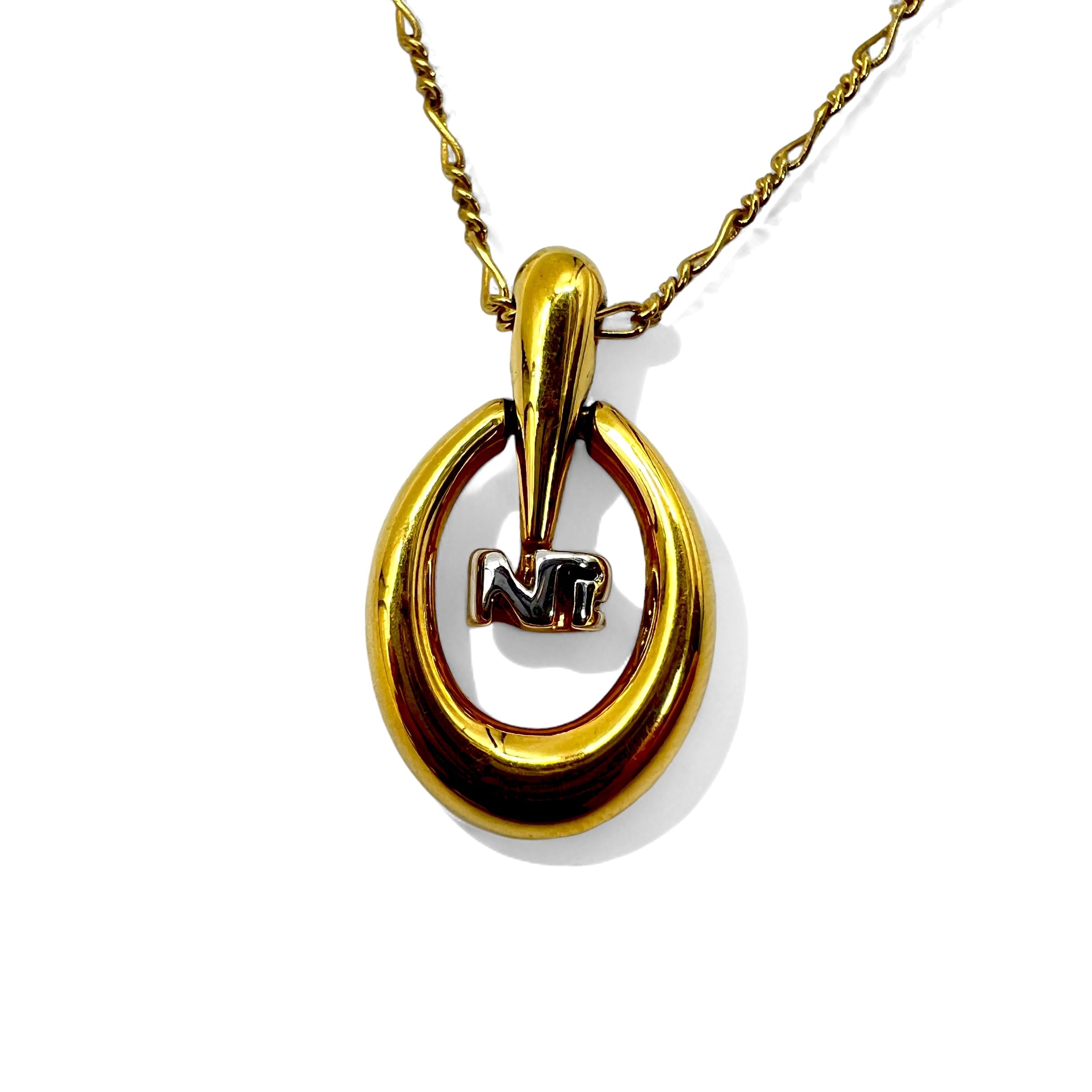 NINA RICCI Collana a catena Figaro color oro con logo ovale vintage