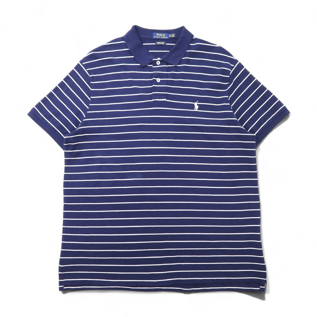 POLO RALPH LAUREN Polo Stretch Mesh Custom Slim Fit XL Blu Navy Righe Cotone Piqué Piccolo Cavallino Ricamato