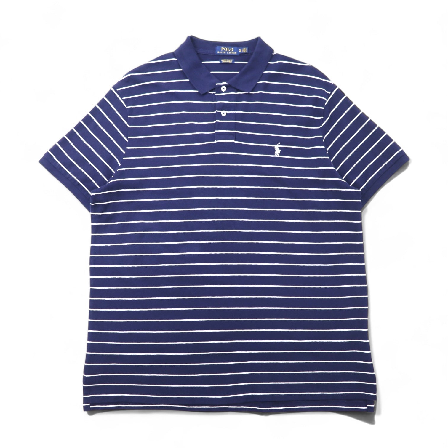 POLO RALPH LAUREN Polo Stretch Mesh Custom Slim Fit XL Blu Navy Righe Cotone Piqué Piccolo Cavallino Ricamato