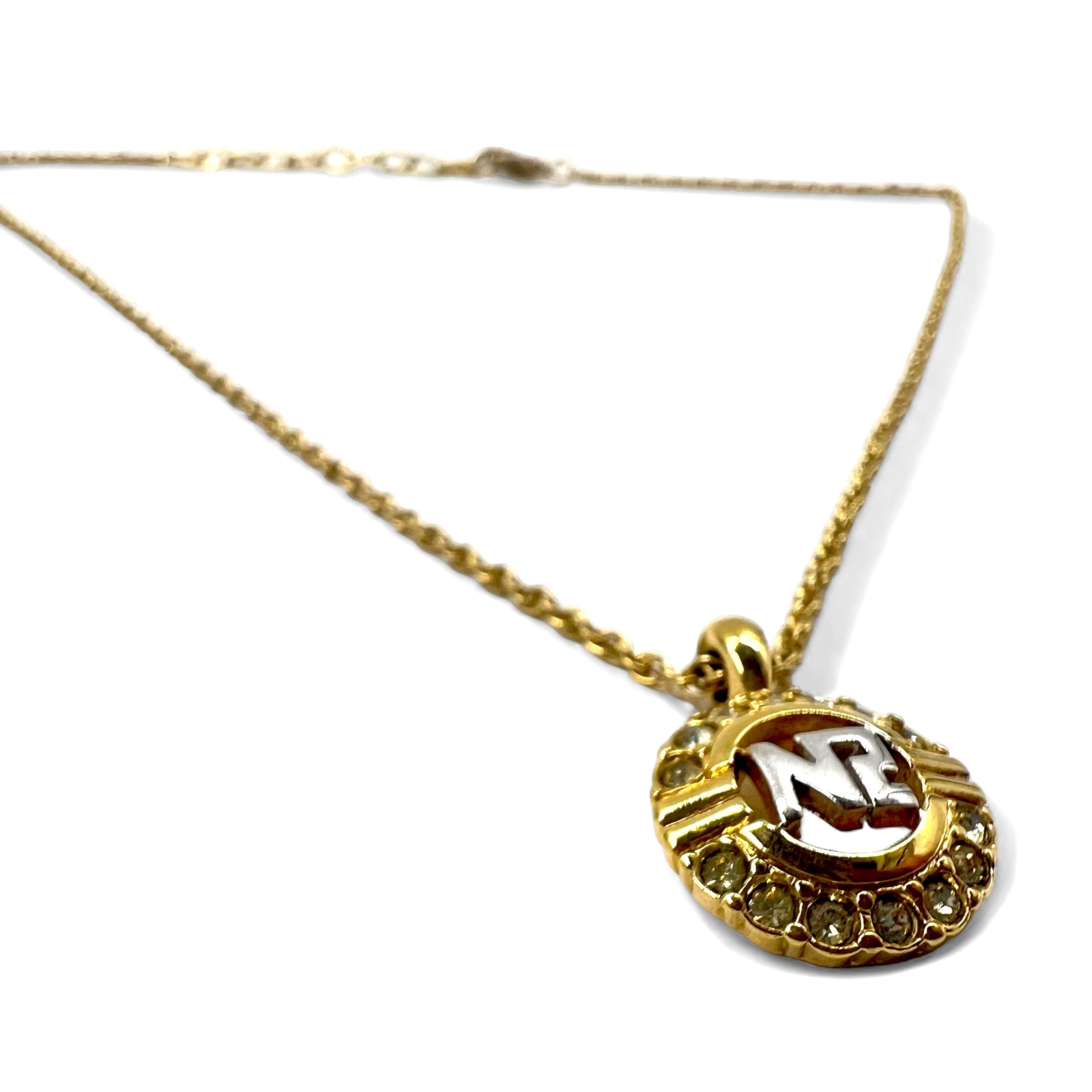 NINA RICCI Collana a catena a spirale con strass Oro Tonda Logo Vintage