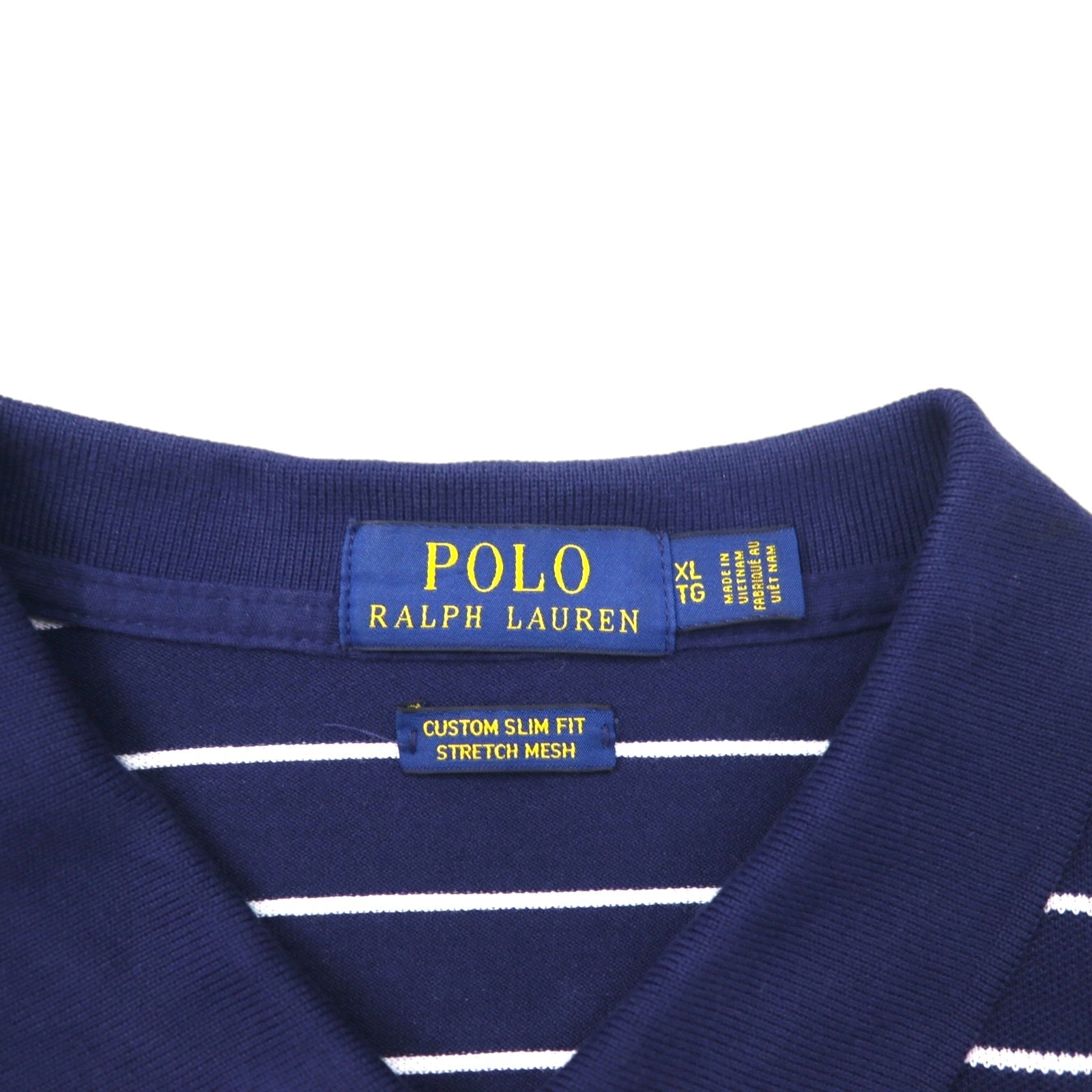 POLO RALPH LAUREN Polo Stretch Mesh Custom Slim Fit XL Blu Navy Righe Cotone Piqué Piccolo Cavallino Ricamato