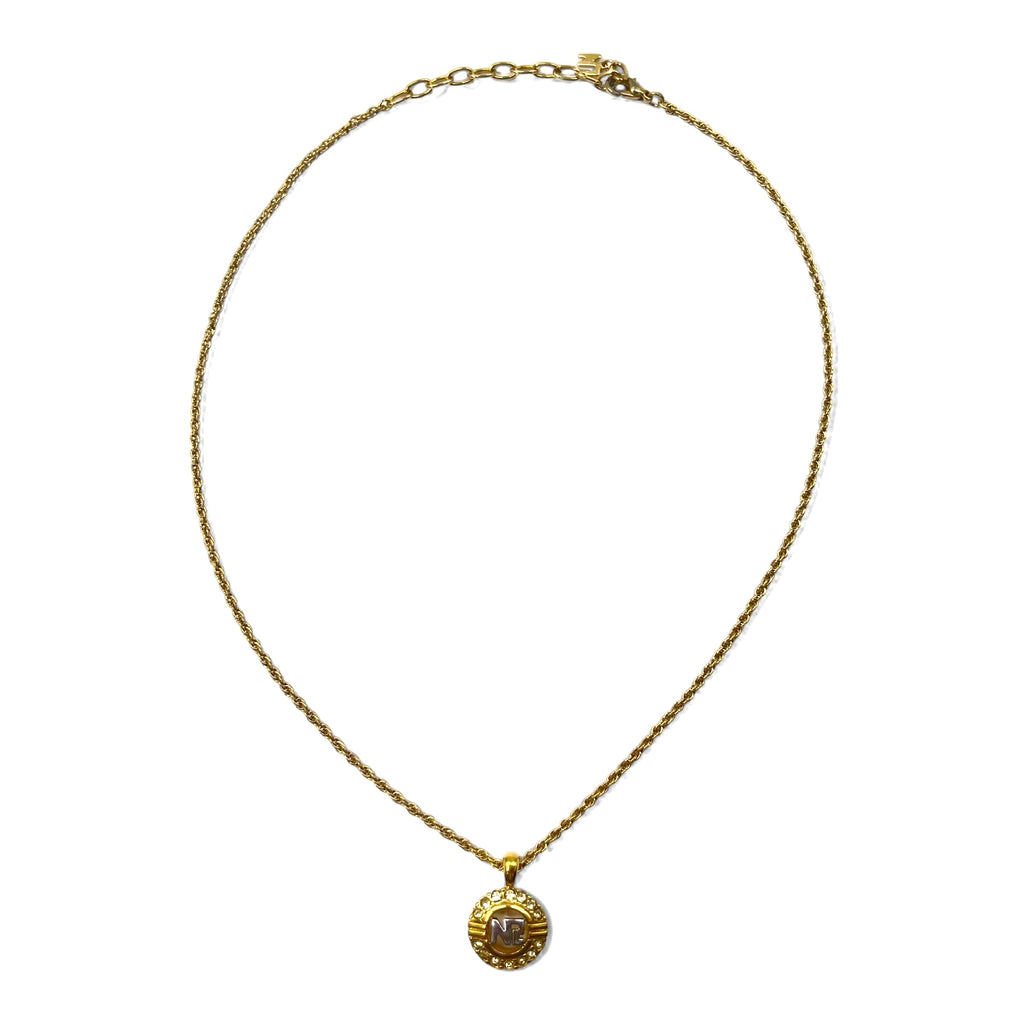 NINA RICCI Collana a catena a spirale con strass Oro Tonda Logo Vintage