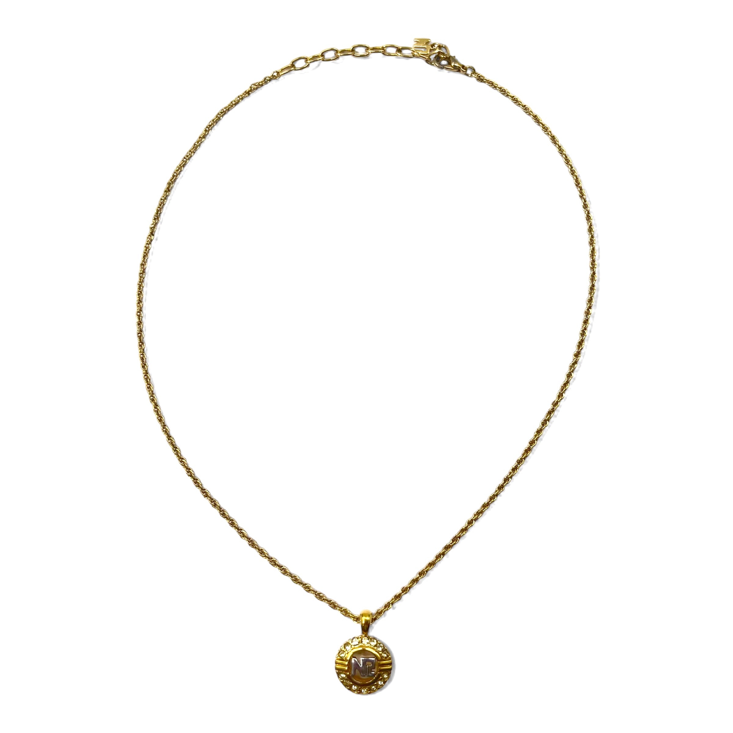 NINA RICCI Collana a catena a spirale con strass Oro Tonda Logo Vintage