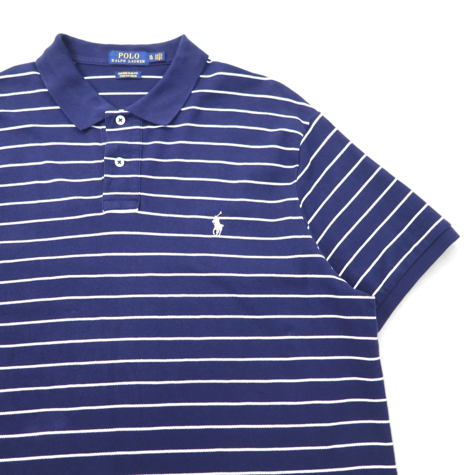 POLO RALPH LAUREN Polo Stretch Mesh Custom Slim Fit XL Blu Navy Righe Cotone Piqué Piccolo Cavallino Ricamato