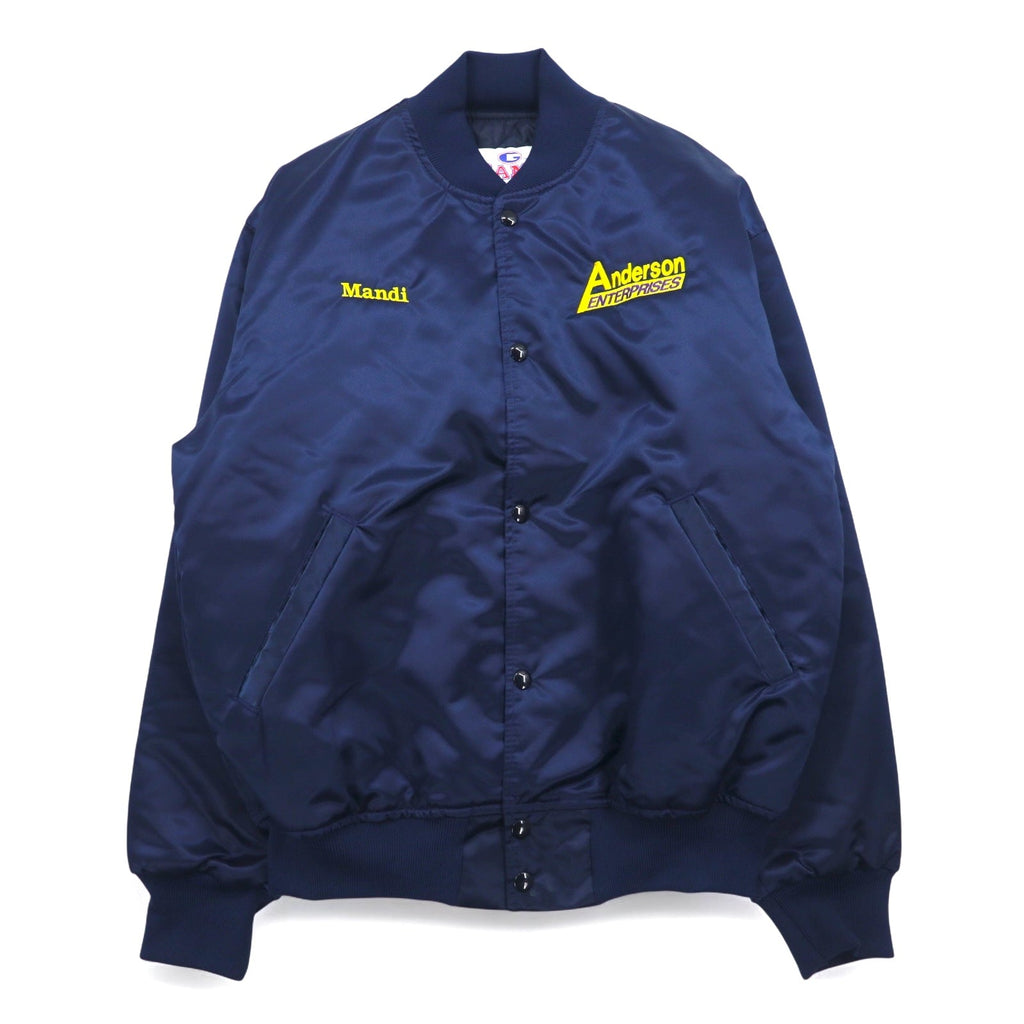 Giubbotto college vintage anni '90 Made in USA GAME Sportswear M Blu navy Fodera trapuntata Ricamo aziendale US