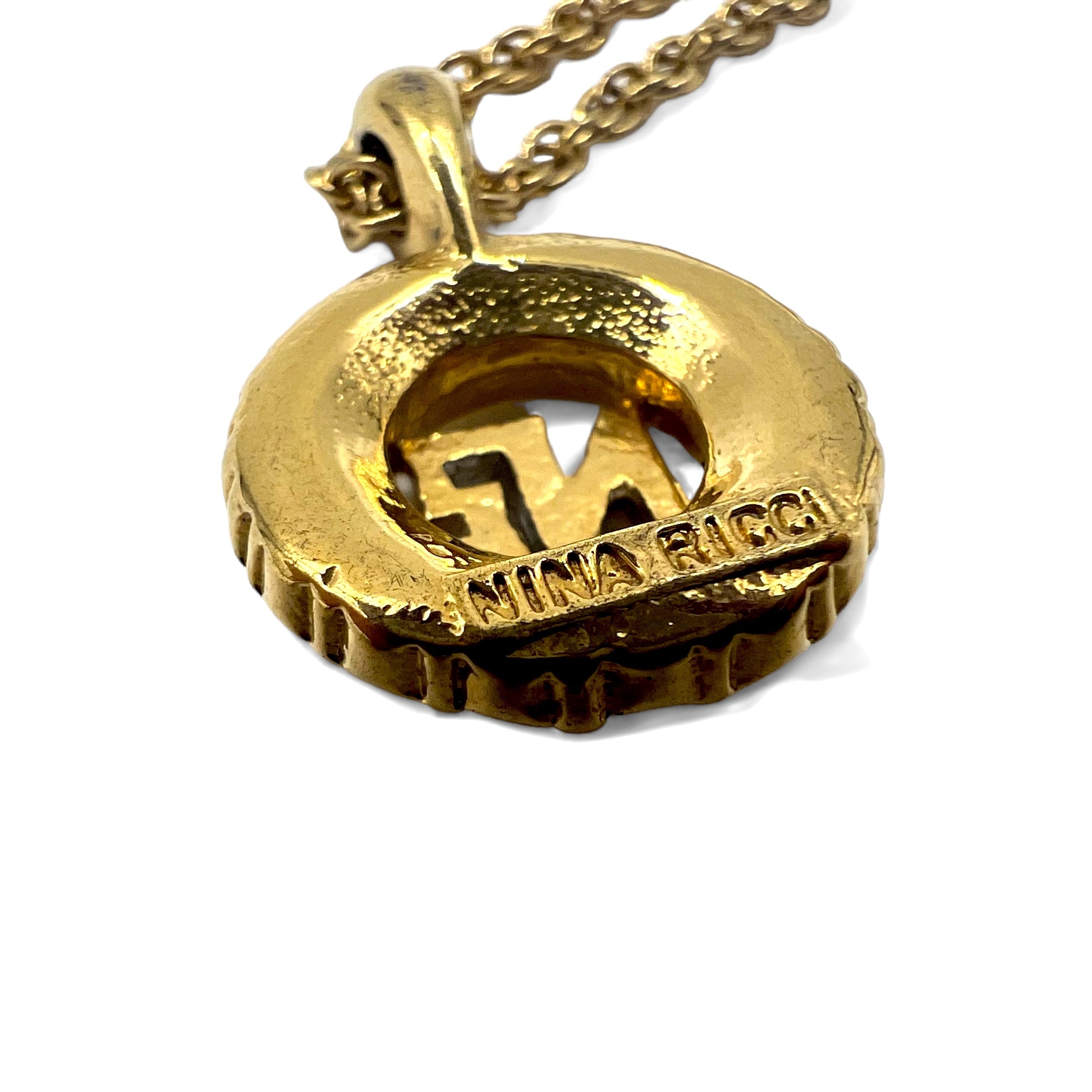 NINA RICCI Collana a catena a spirale con strass Oro Tonda Logo Vintage