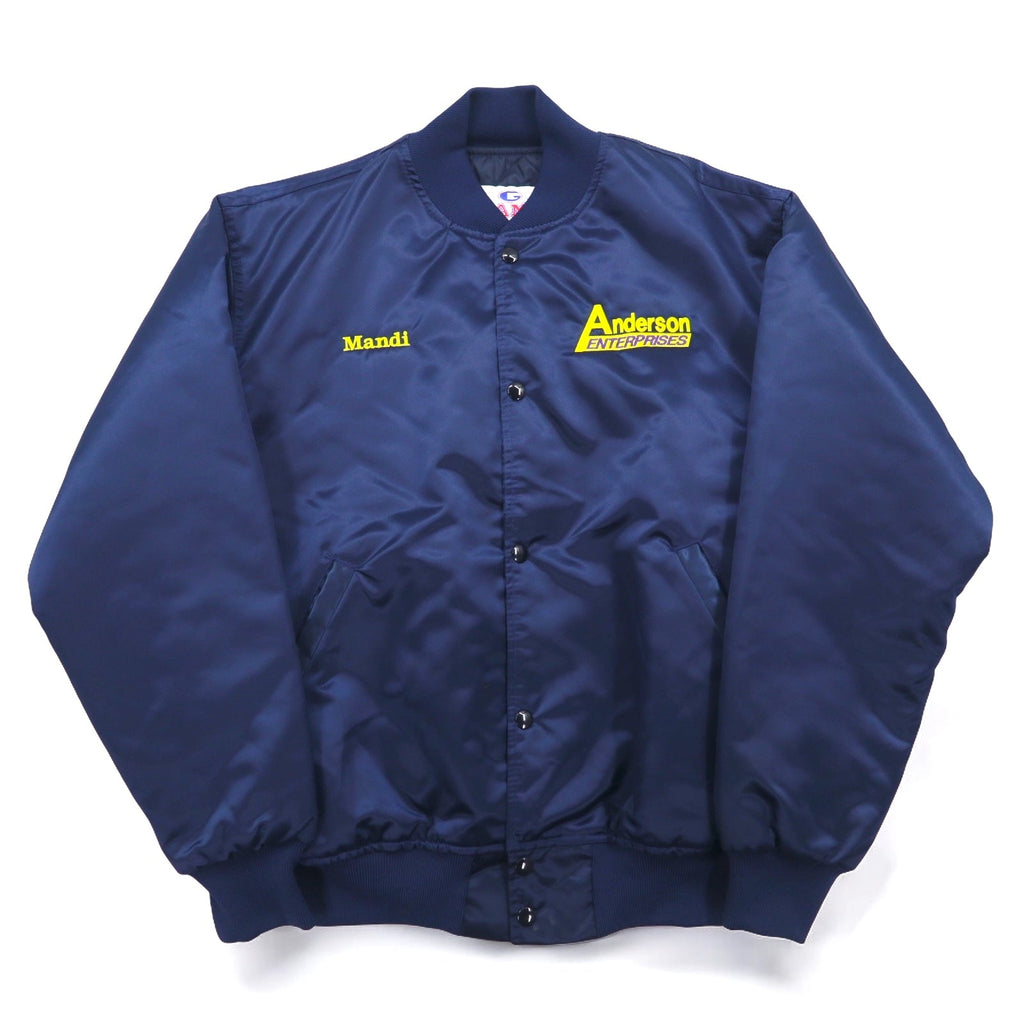Giubbotto college vintage anni '90 Made in USA GAME Sportswear M Blu navy Fodera trapuntata Ricamo aziendale US