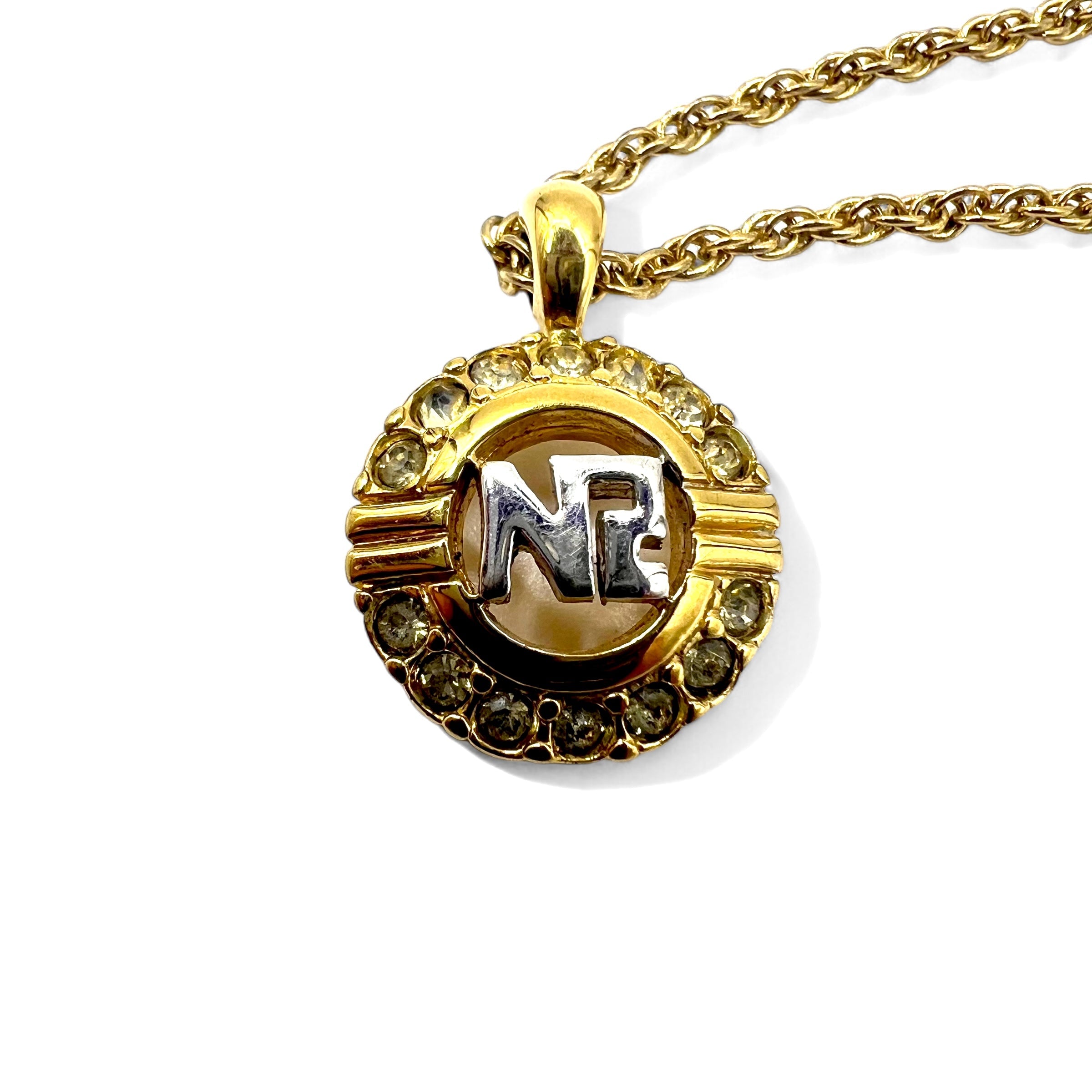 NINA RICCI Collana a catena a spirale con strass Oro Tonda Logo Vintage