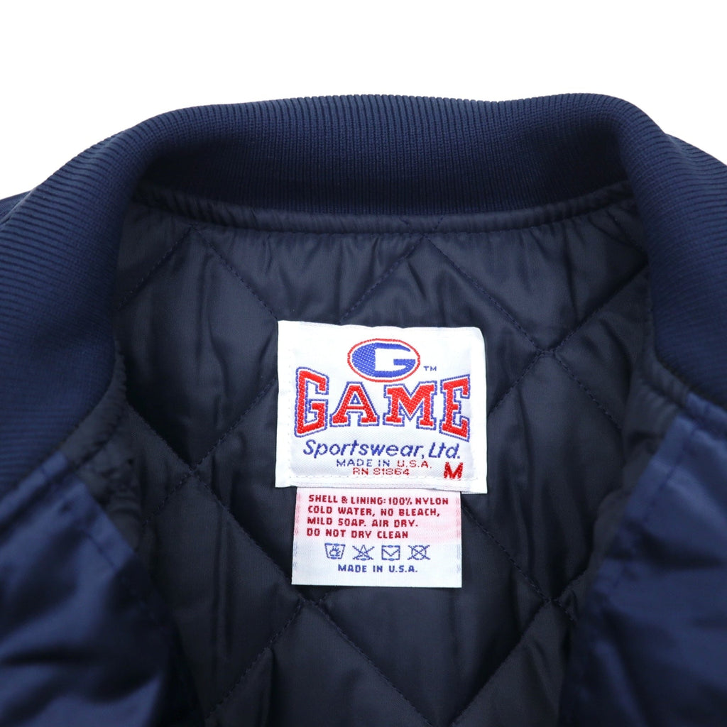 Giubbotto college vintage anni '90 Made in USA GAME Sportswear M Blu navy Fodera trapuntata Ricamo aziendale US