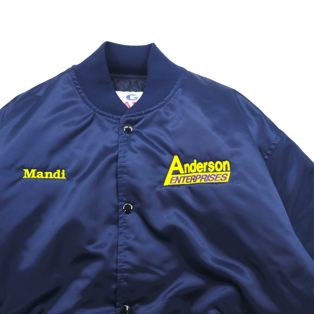 Giubbotto college vintage anni '90 Made in USA GAME Sportswear M Blu navy Fodera trapuntata Ricamo aziendale US