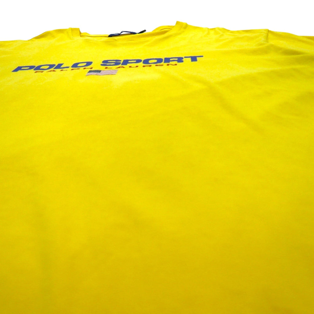 POLO SPORT RALPH LAUREN T-shirt anni '90, cucitura singola, 3XL, grande, gialla, con stampa logo bandiera americana, taglia grande