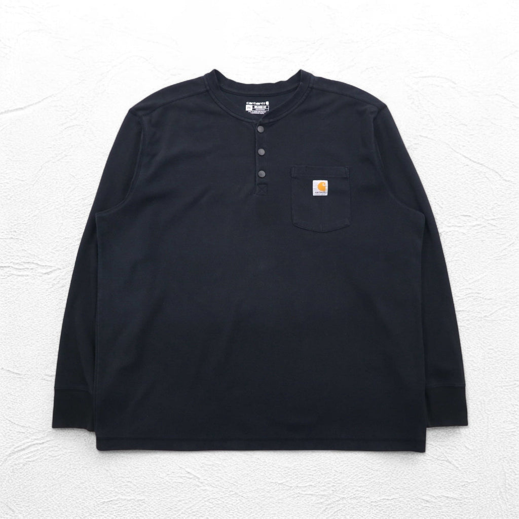 Carhartt ヘビーウェイト ロングスリーブ サーマル ヘンリーネック ロンT 2XL RELAXED FIT ブラック 104429 TK4429