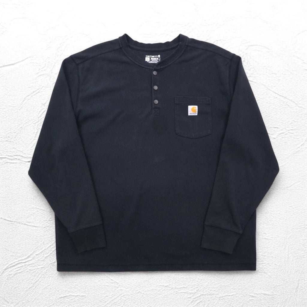 Carhartt ヘビーウェイト ロングスリーブ サーマル ヘンリーネック ロンT 2XL RELAXED FIT ブラック 104429 TK4429