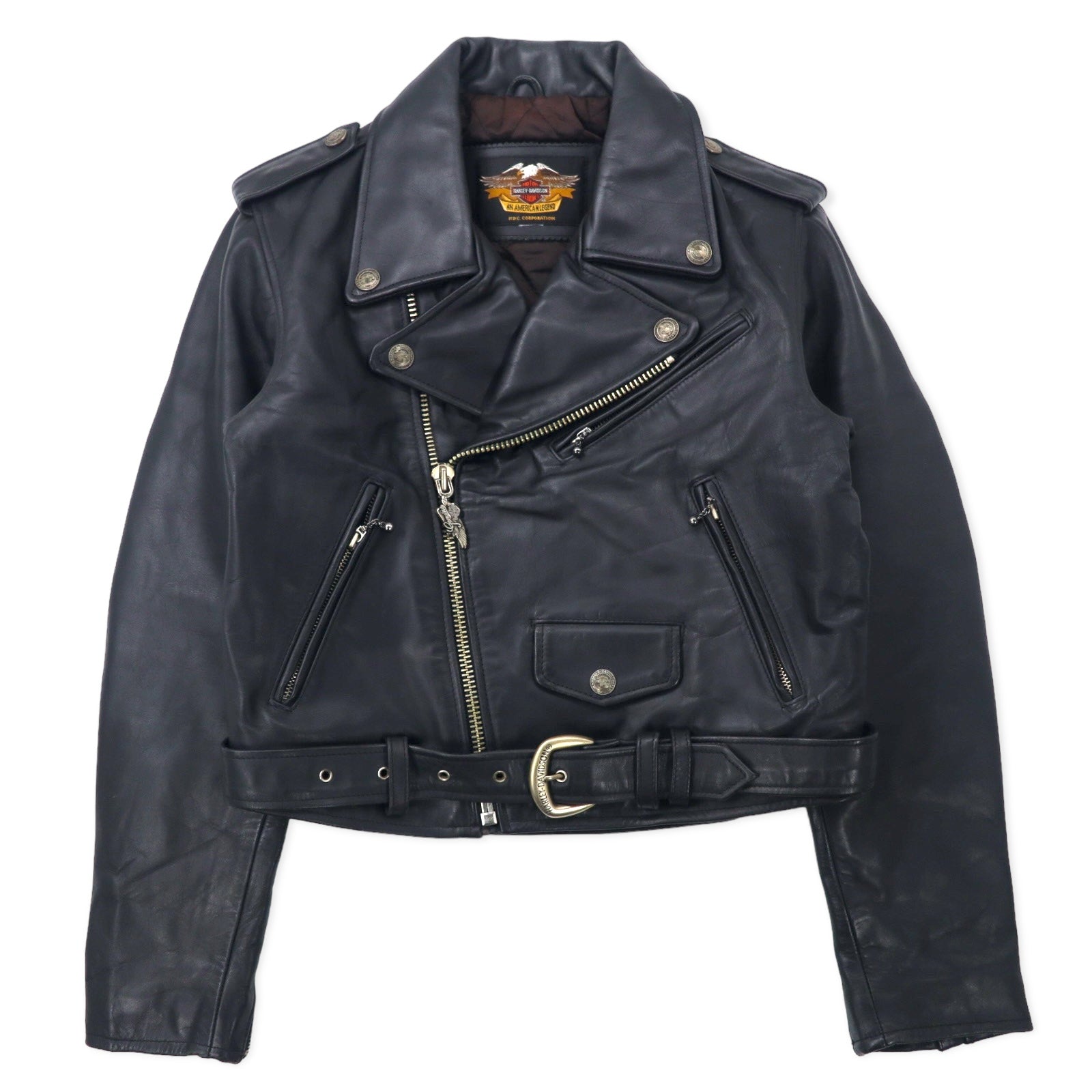 HARLEY DAVIDSON Giacca biker doppia in pelle, taglia S, colore nero, in pelle bovina, fodera trapuntata