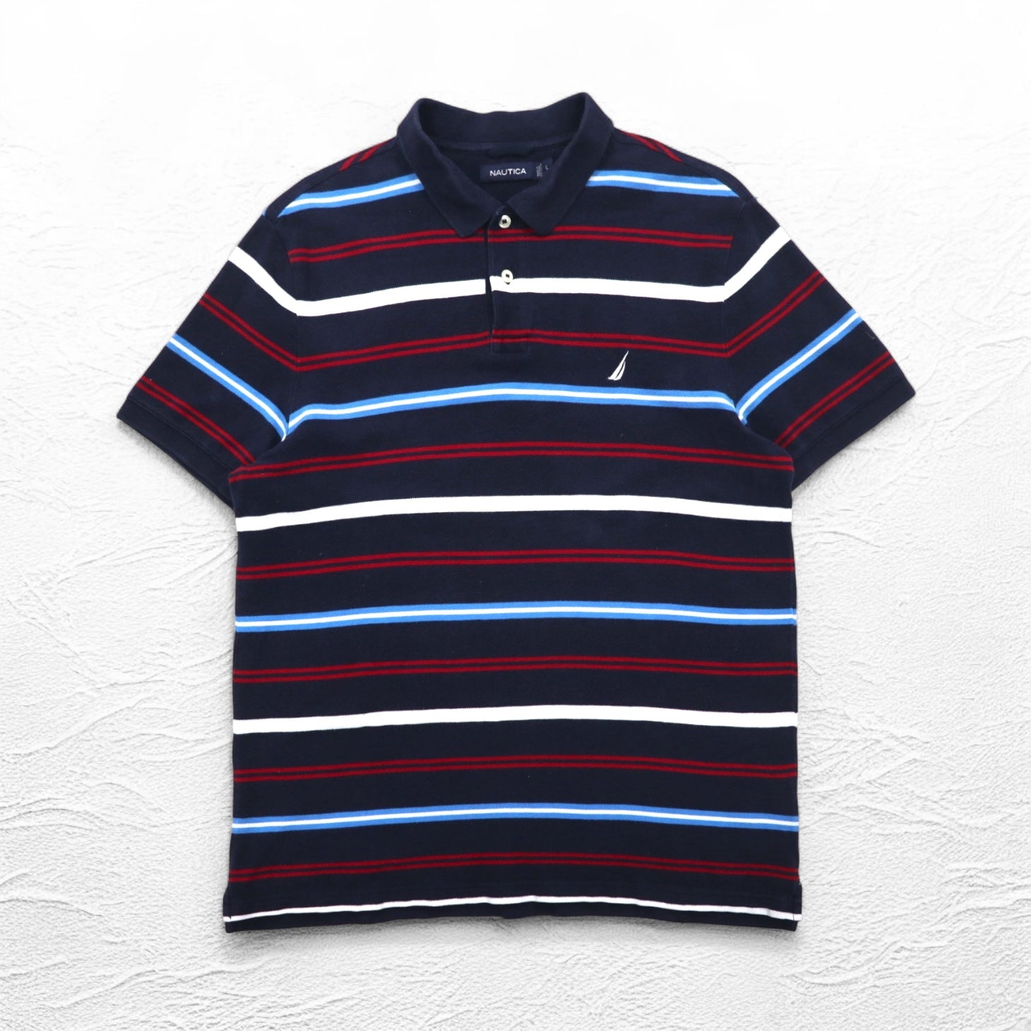 NAUTICA Polo a righe L Blu marino Cotone piqué Ricamo logo singolo