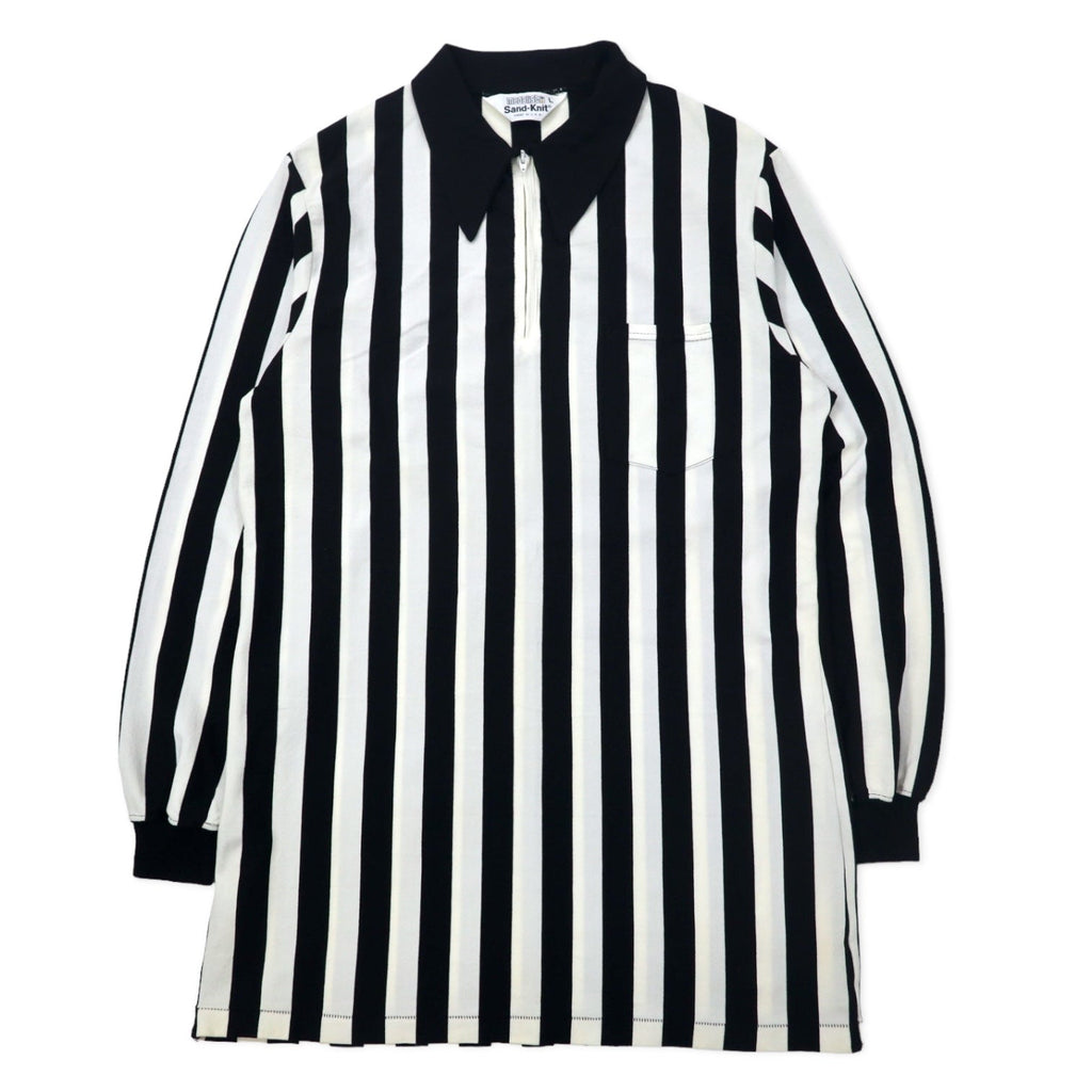 Maglia da gioco mezza zip da arbitro Sand-Knit Medalist anni '70 made in USA, taglia L, bianca, nera, a righe, in poliestere, con cerniera TALON