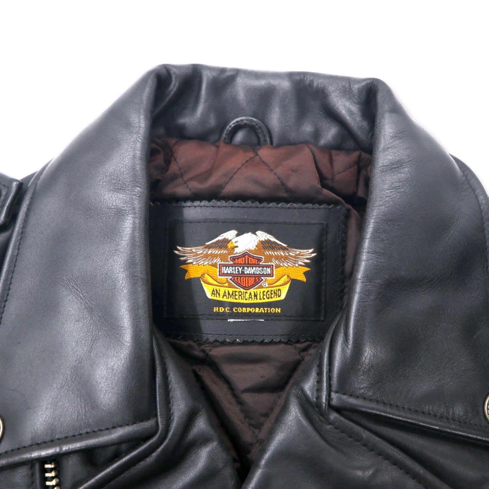 HARLEY DAVIDSON Giacca biker doppia in pelle, taglia S, colore nero, in pelle bovina, fodera trapuntata