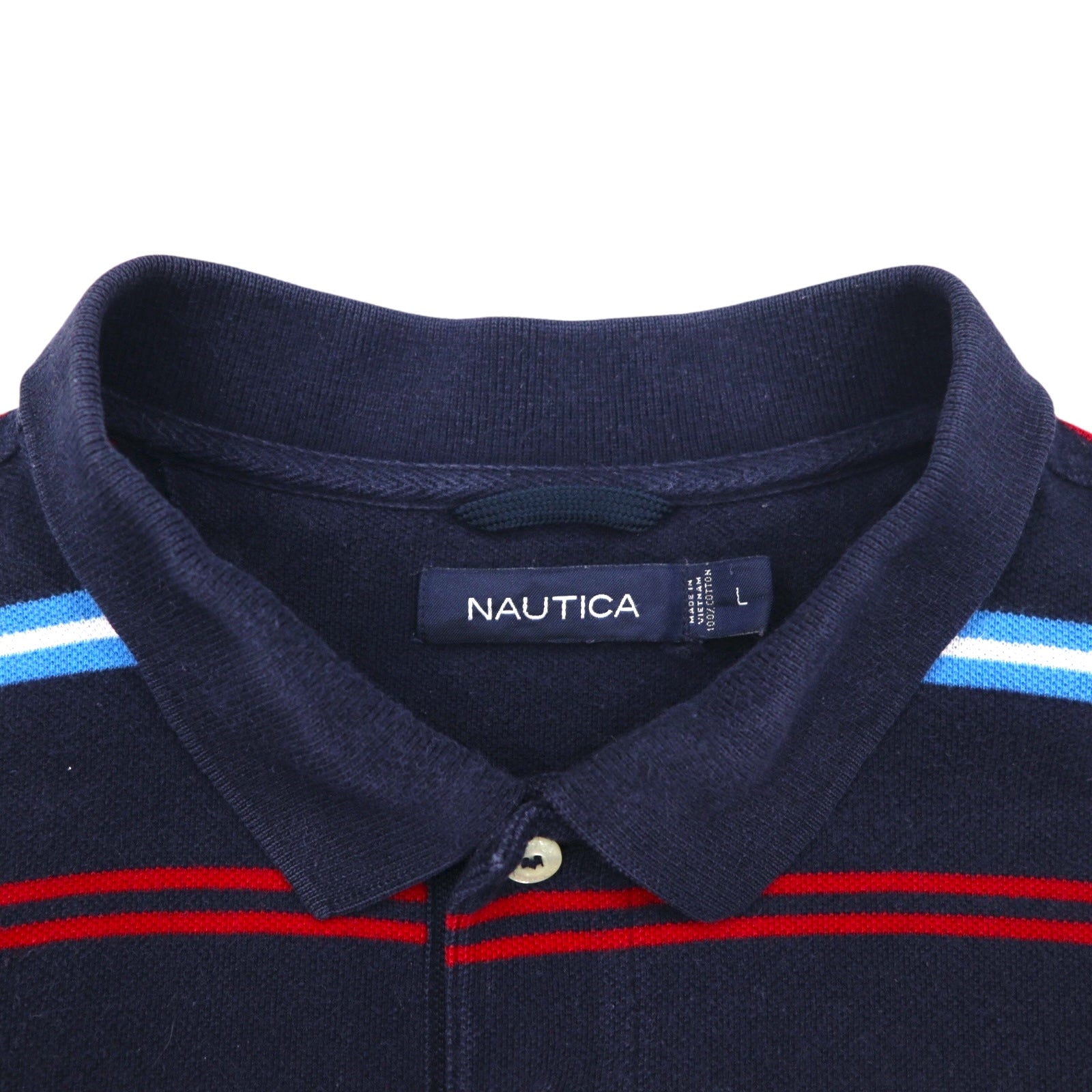 NAUTICA Polo a righe L Blu marino Cotone piqué Ricamo logo singolo