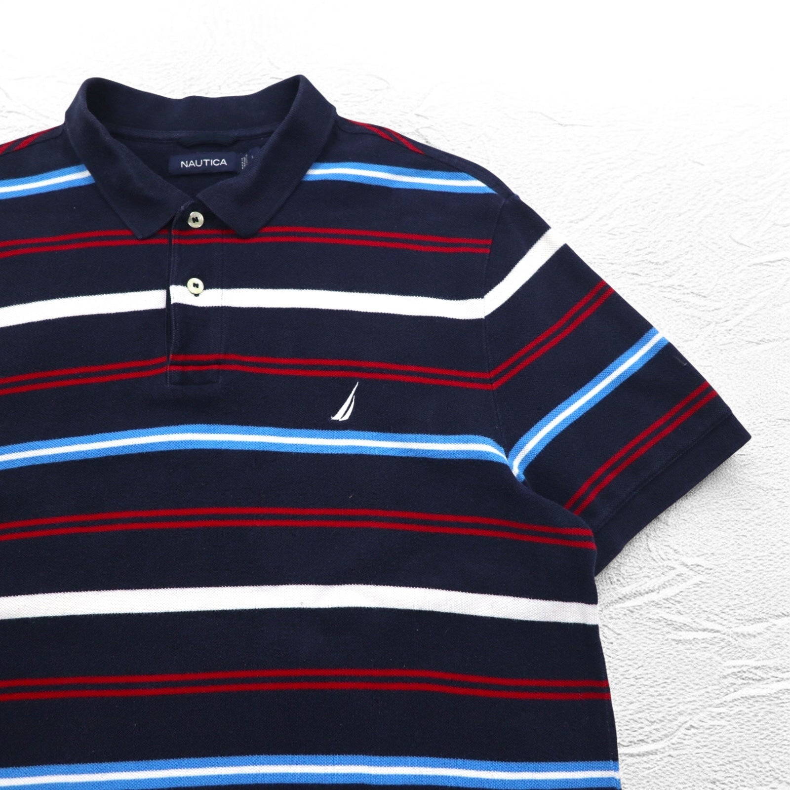 NAUTICA Polo a righe L Blu marino Cotone piqué Ricamo logo singolo