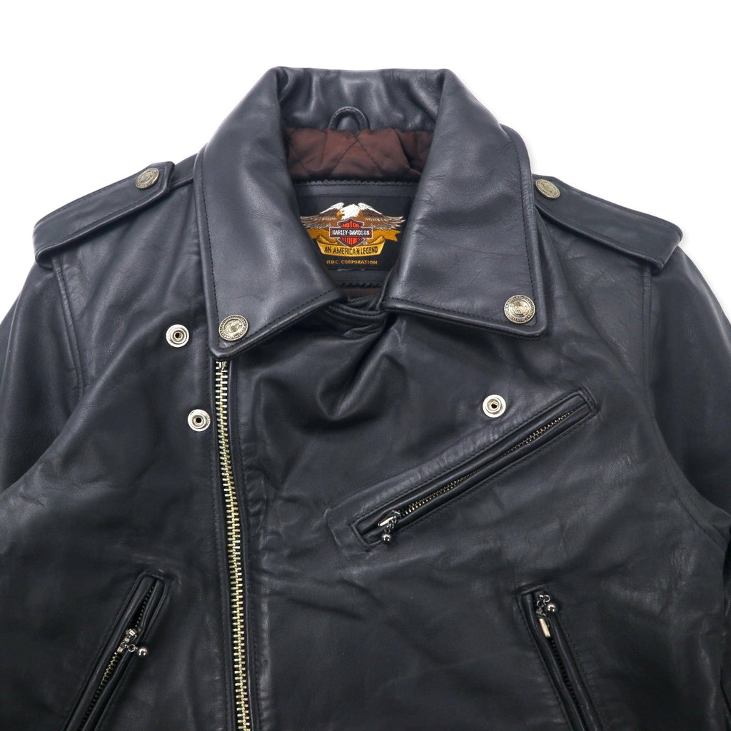 HARLEY DAVIDSON Giacca biker doppia in pelle, taglia S, colore nero, in pelle bovina, fodera trapuntata