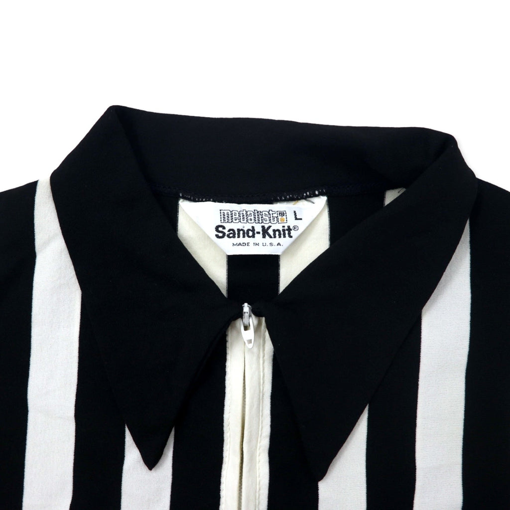 Maglia da gioco mezza zip da arbitro Sand-Knit Medalist anni '70 made in USA, taglia L, bianca, nera, a righe, in poliestere, con cerniera TALON