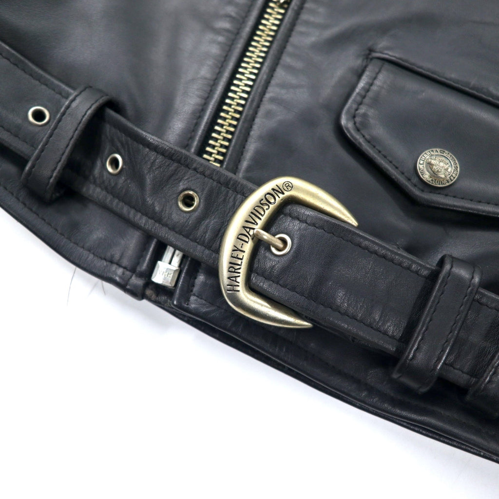 HARLEY DAVIDSON Giacca biker doppia in pelle, taglia S, colore nero, in pelle bovina, fodera trapuntata