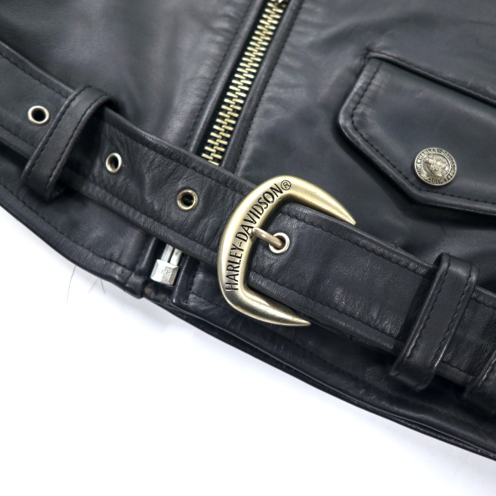 HARLEY DAVIDSON Giacca biker doppia in pelle, taglia S, colore nero, in pelle bovina, fodera trapuntata