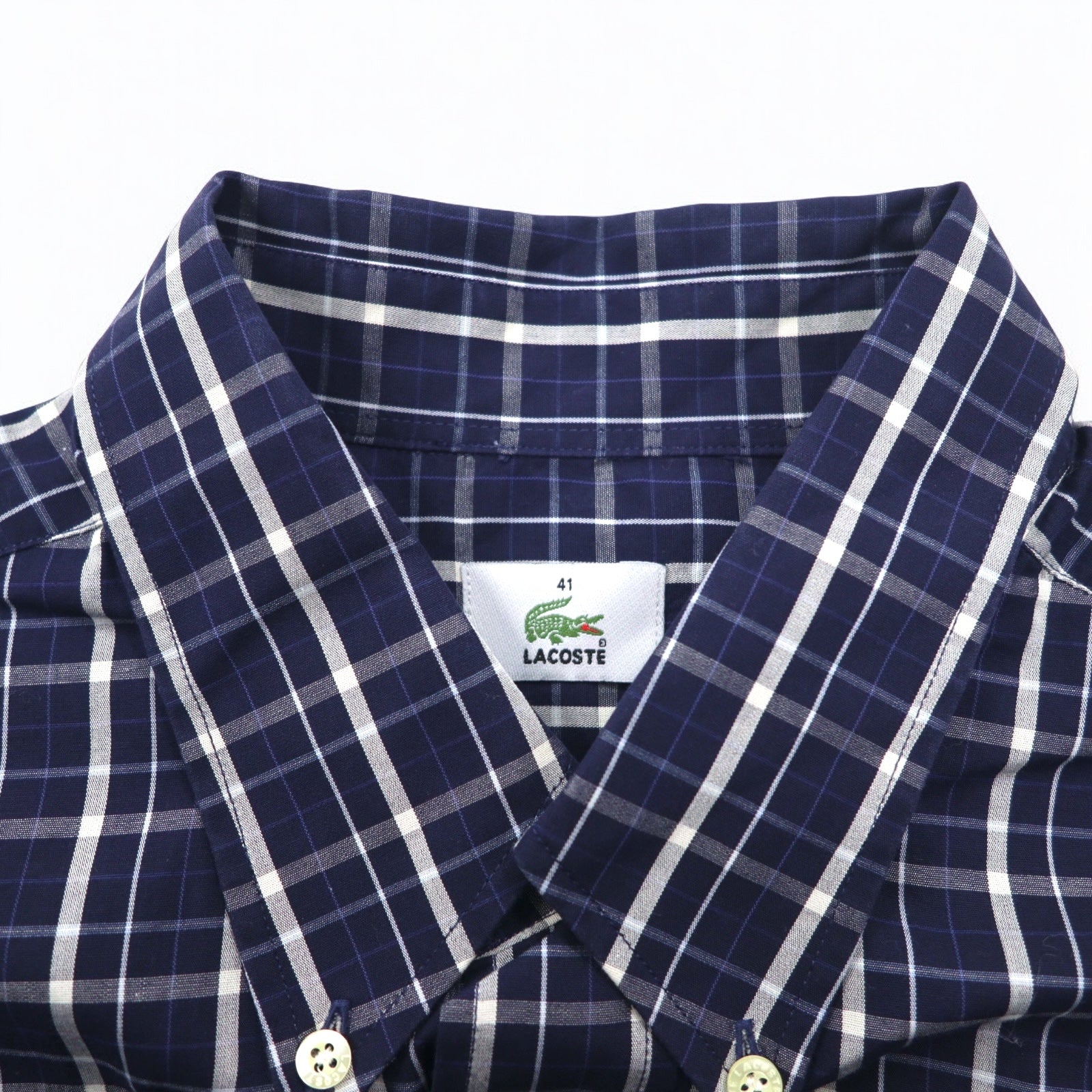 Camicia button-down LACOSTE L blu navy a quadri cotone, prodotta da DEVANLAY, modello F5182