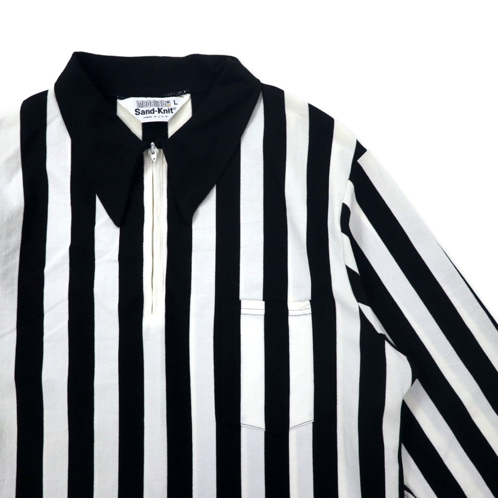 Maglia da gioco mezza zip da arbitro Sand-Knit Medalist anni '70 made in USA, taglia L, bianca, nera, a righe, in poliestere, con cerniera TALON