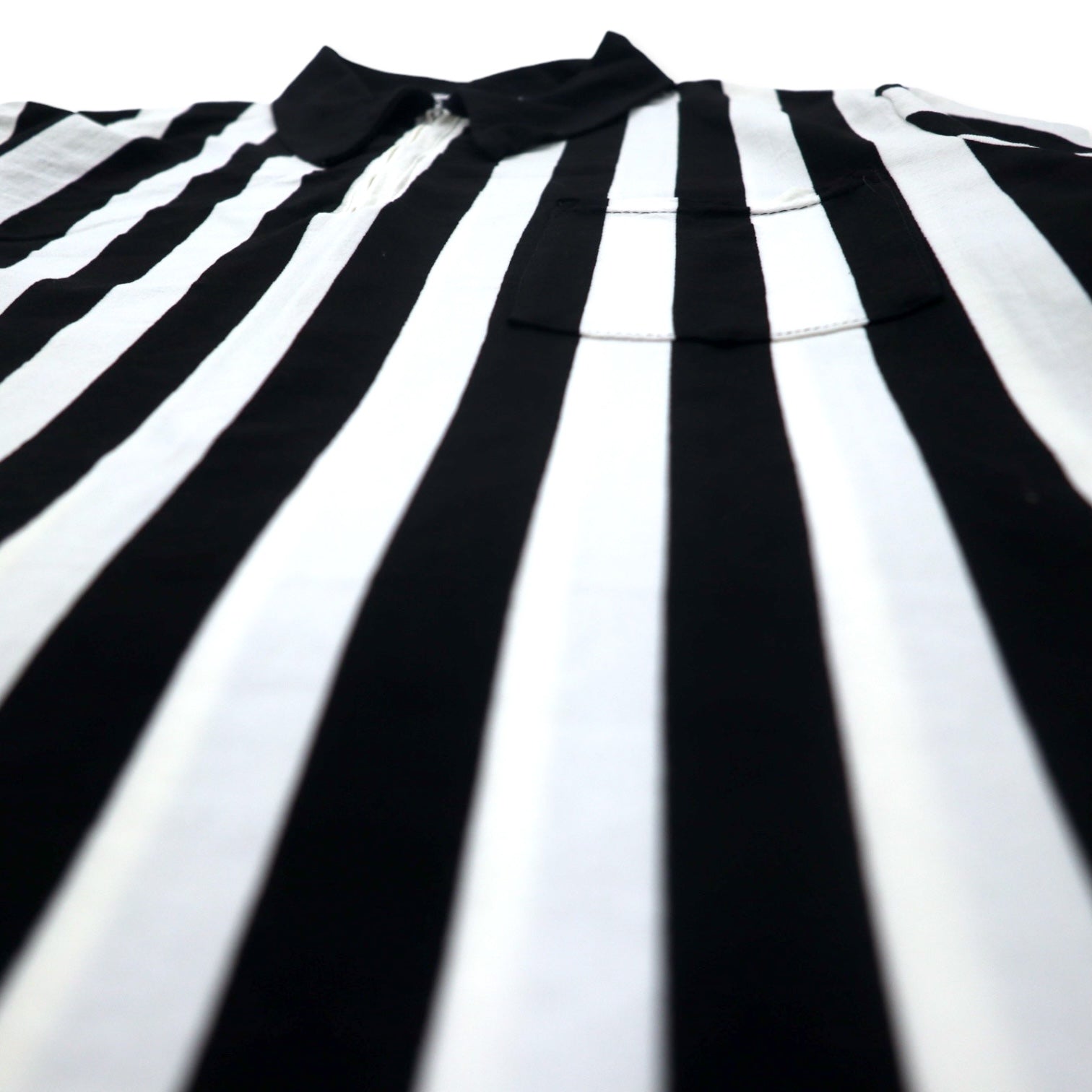 Maglia da gioco mezza zip da arbitro Sand-Knit Medalist anni '70 made in USA, taglia L, bianca, nera, a righe, in poliestere, con cerniera TALON