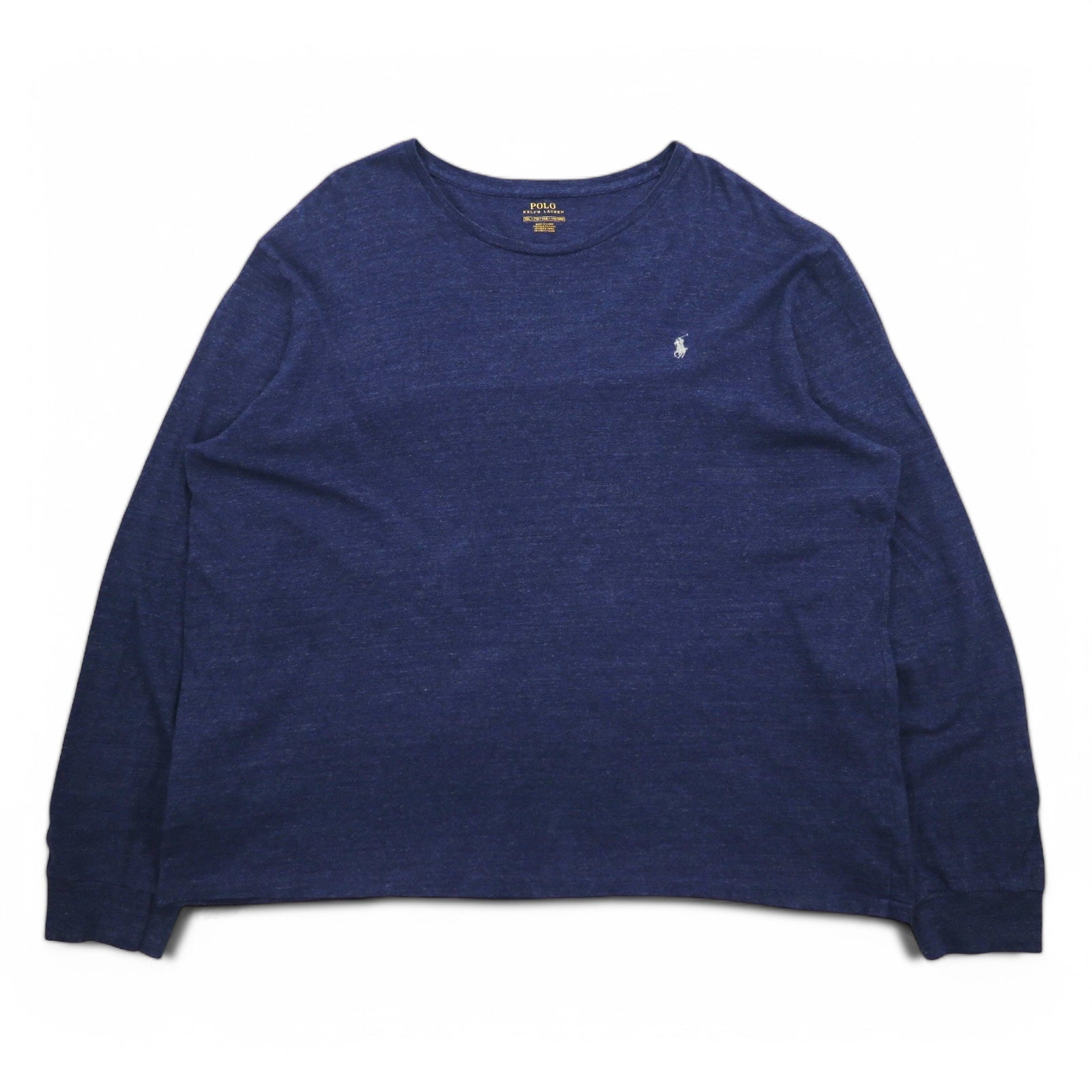 POLO RALPH LAUREN T-shirt a maniche lunghe XXL blu navy in cotone con piccolo pony ricamato