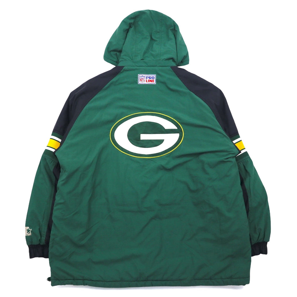 STARTER anni '90 NFL PRO LINE Giacca a vento con cappuccio imbottita XL Verde Nylon PACKERS, cappuccio rimovibile