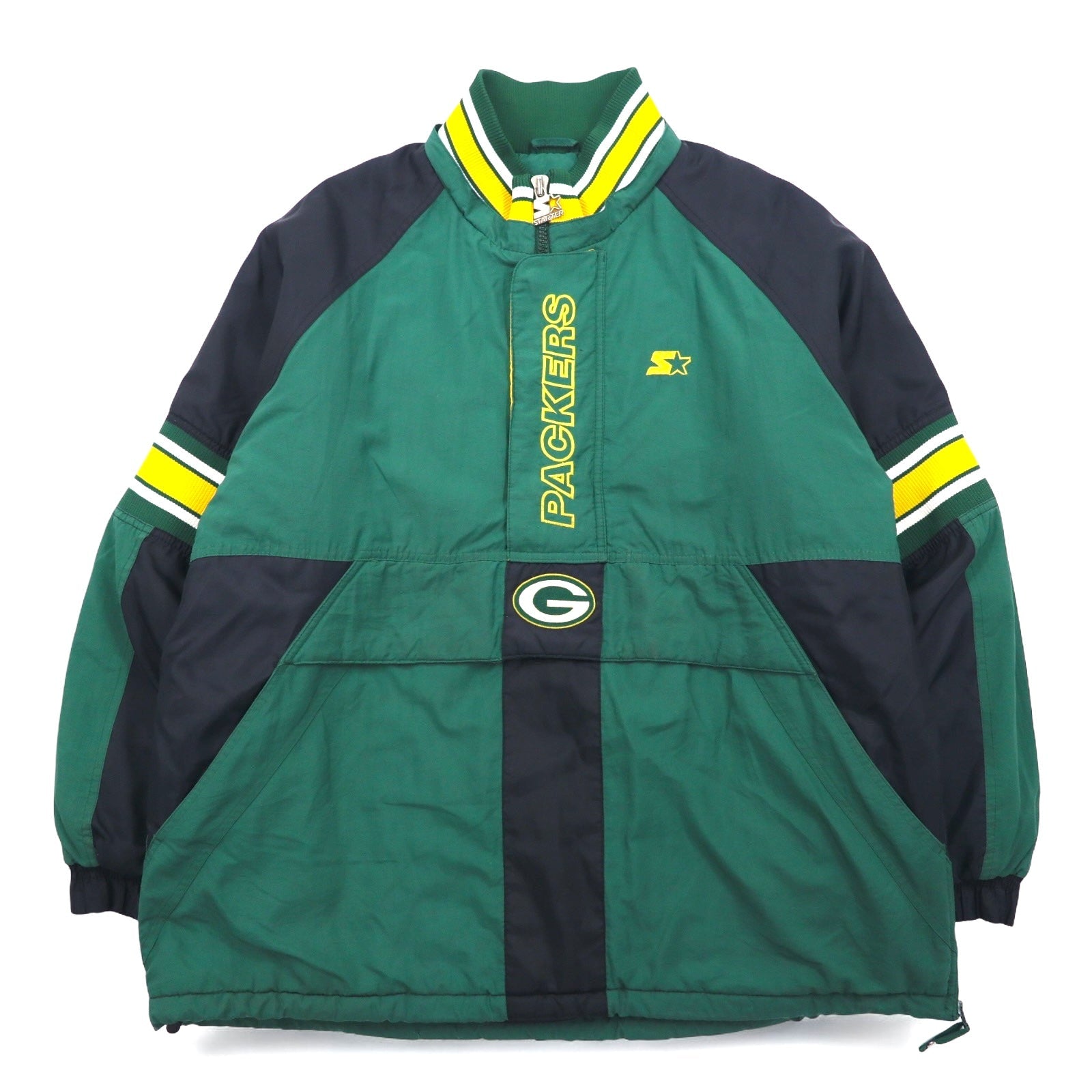 STARTER anni '90 NFL PRO LINE Giacca a vento con cappuccio imbottita XL Verde Nylon PACKERS, cappuccio rimovibile