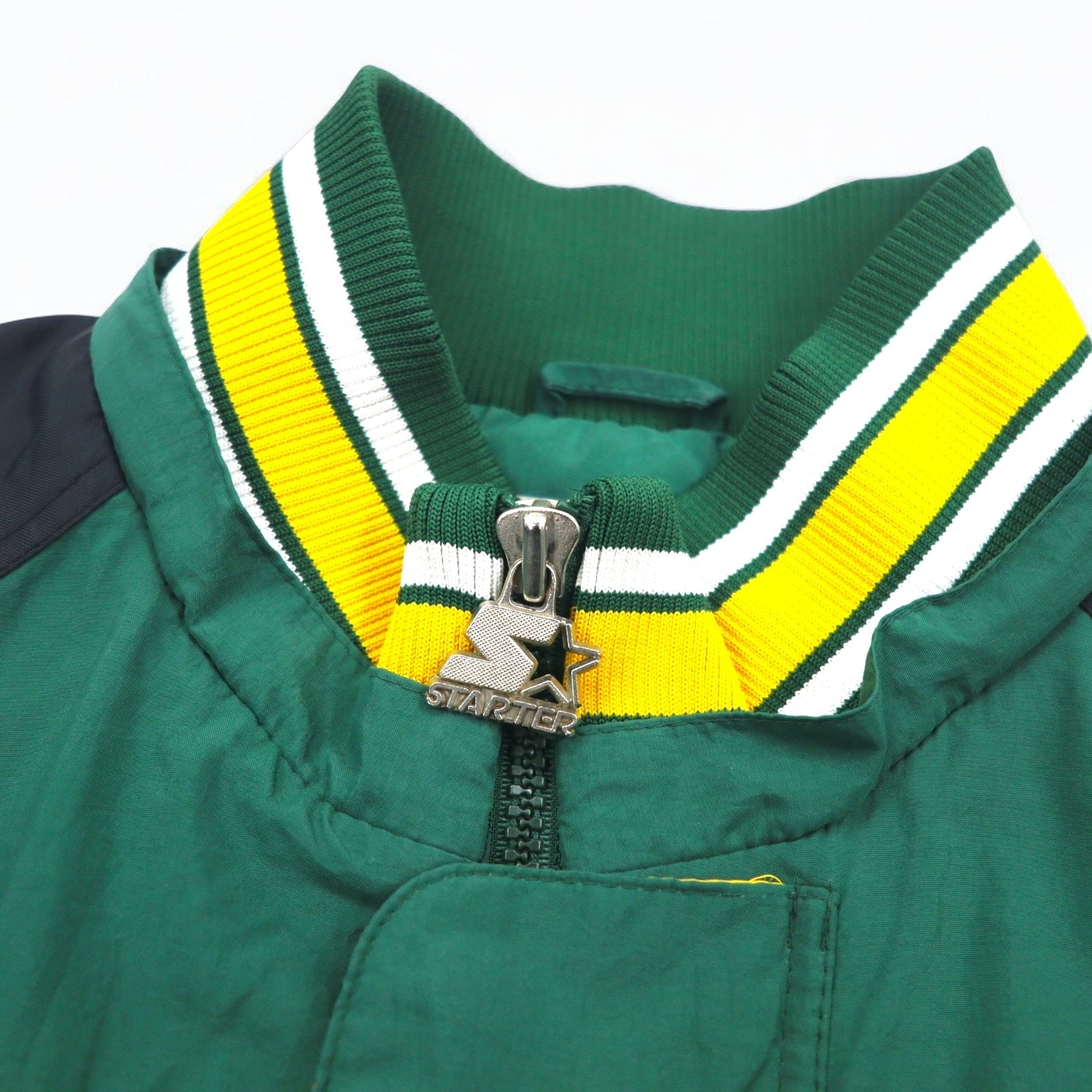 STARTER anni '90 NFL PRO LINE Giacca a vento con cappuccio imbottita XL Verde Nylon PACKERS, cappuccio rimovibile