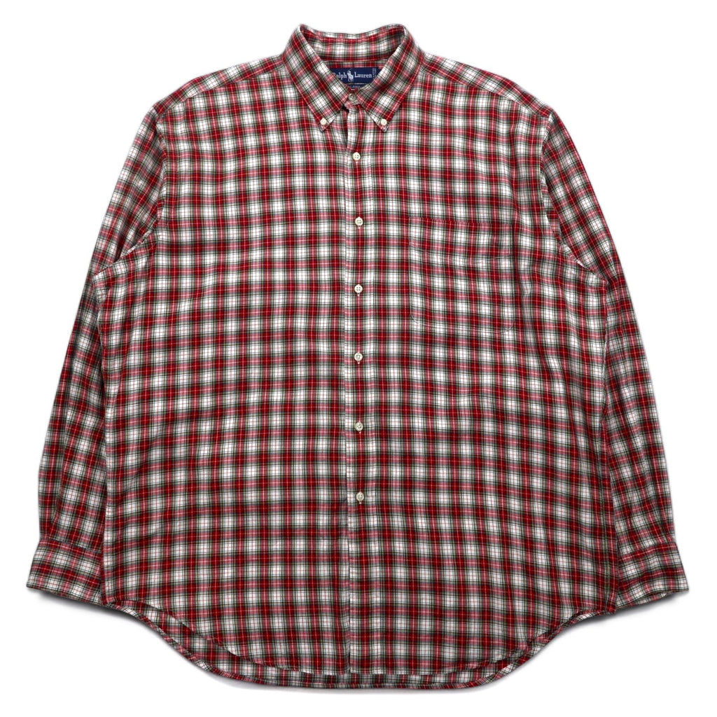 Ralph Lauren anni '90 camicia button-down L rossa a quadri BLAIRE con ricamo piccolo pony
