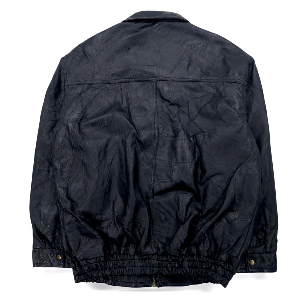 Bomber jacket vintage in pelle patchwork, giacca in pelle patchwork, XL, nero