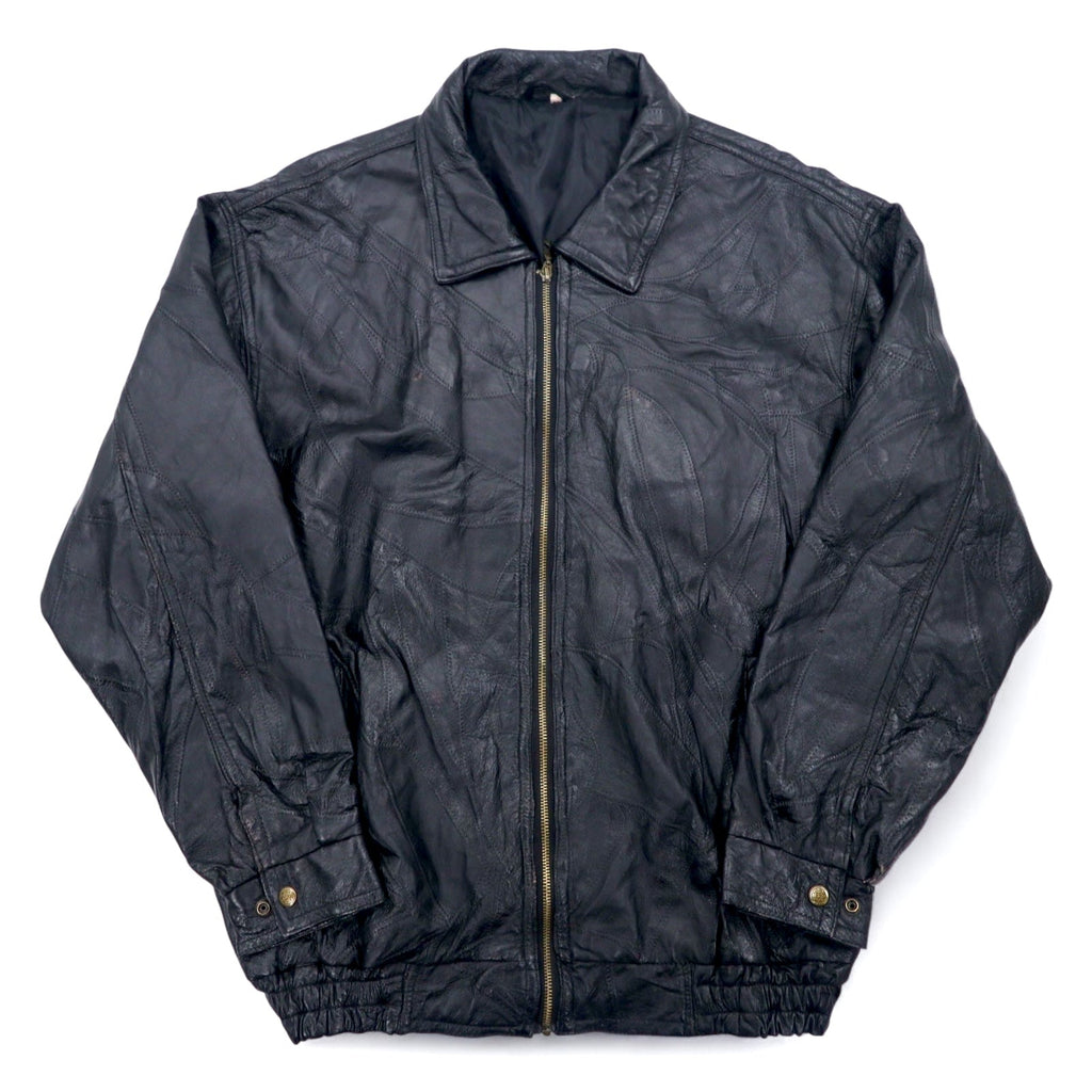 Bomber jacket vintage in pelle patchwork, giacca in pelle patchwork, XL, nero
