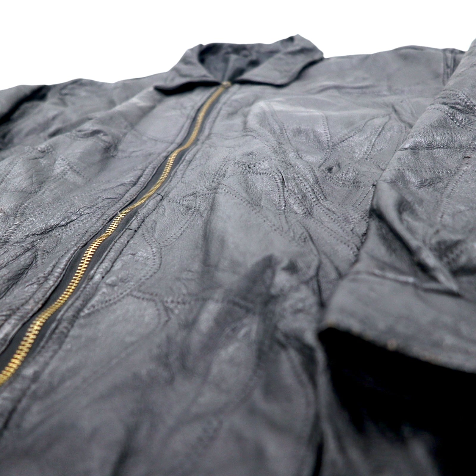 Bomber jacket vintage in pelle patchwork, giacca in pelle patchwork, XL, nero