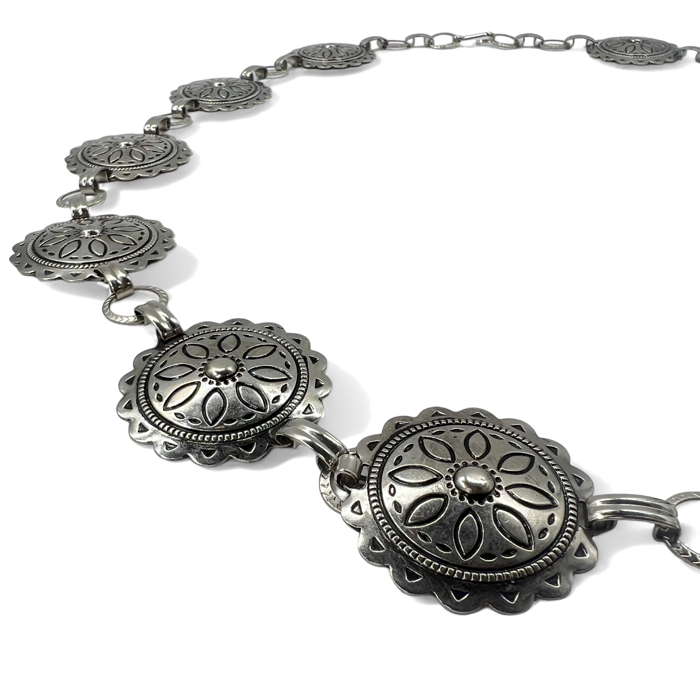 Vintage Silver Concho Necklace Belt Collana conchiglie vintage 2WAY cintura 93cm argento metallo
