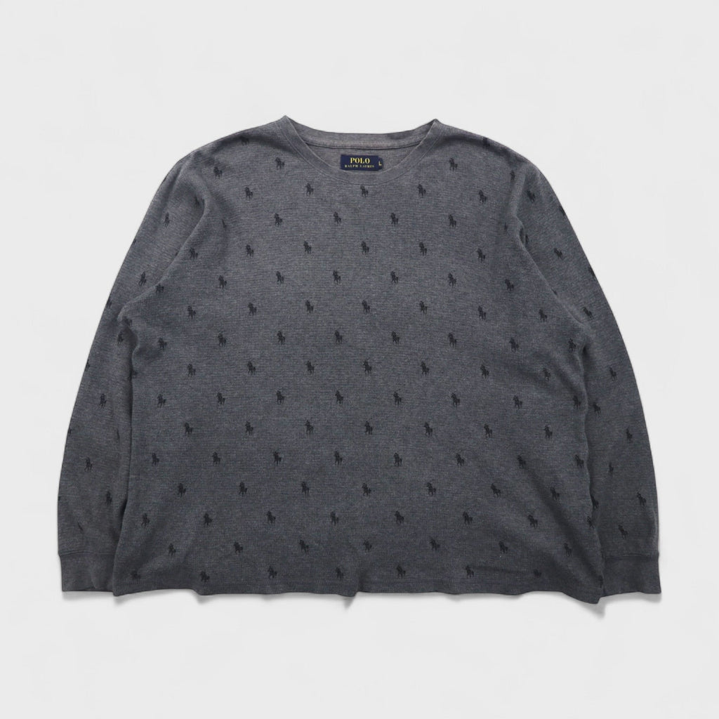 Polo Ralph Lauren サーマル セットアップ L グレー オールオーバーポニー 総柄 ルームウェア パジャマ