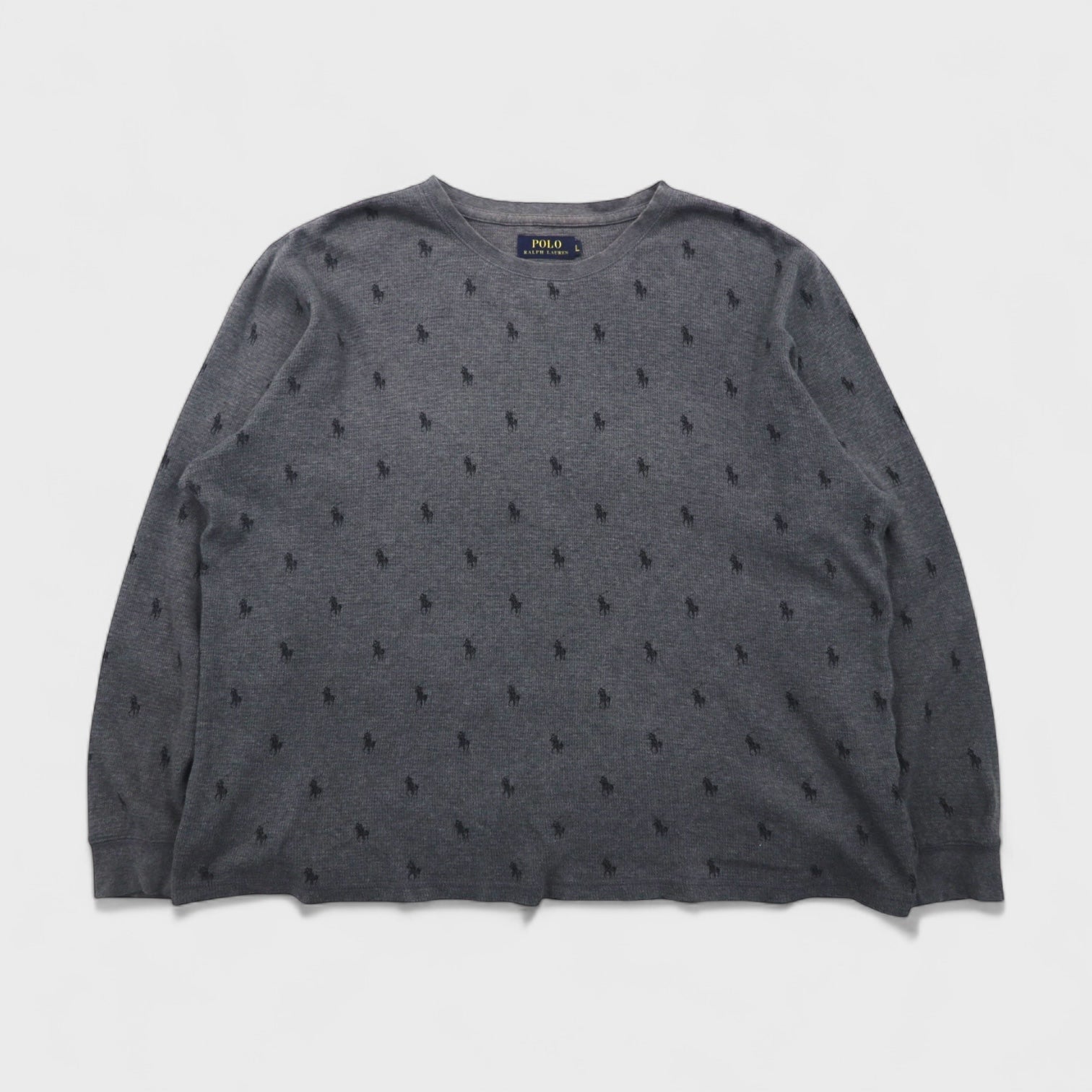 Polo Ralph Lauren サーマル セットアップ L グレー オールオーバーポニー 総柄 ルームウェア パジャマ