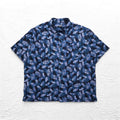 VAN HEUSEN Anni 2000 Camicia hawaiana 2XL Blu navy Fantasia all-over Foglie botaniche Tasca sul petto Taglia grande