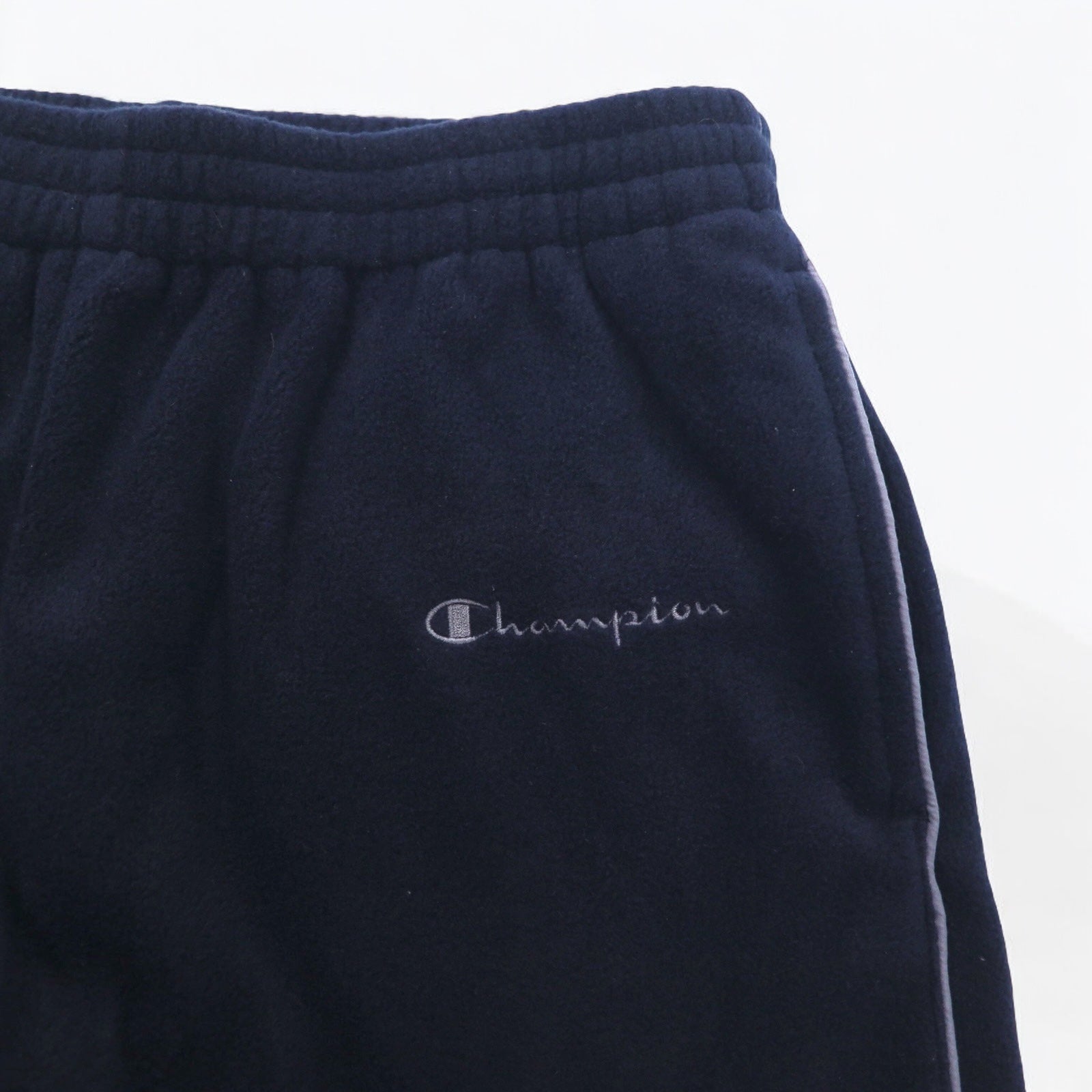 Champion Pantaloni della tuta in pile M Blu scuro Strisce laterali Logo ricamato a punto singolo Bar tag