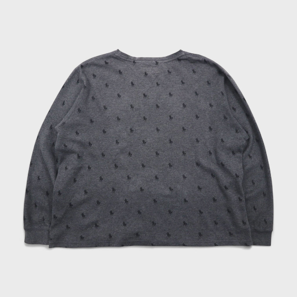 Polo Ralph Lauren サーマル セットアップ L グレー オールオーバーポニー 総柄 ルームウェア パジャマ