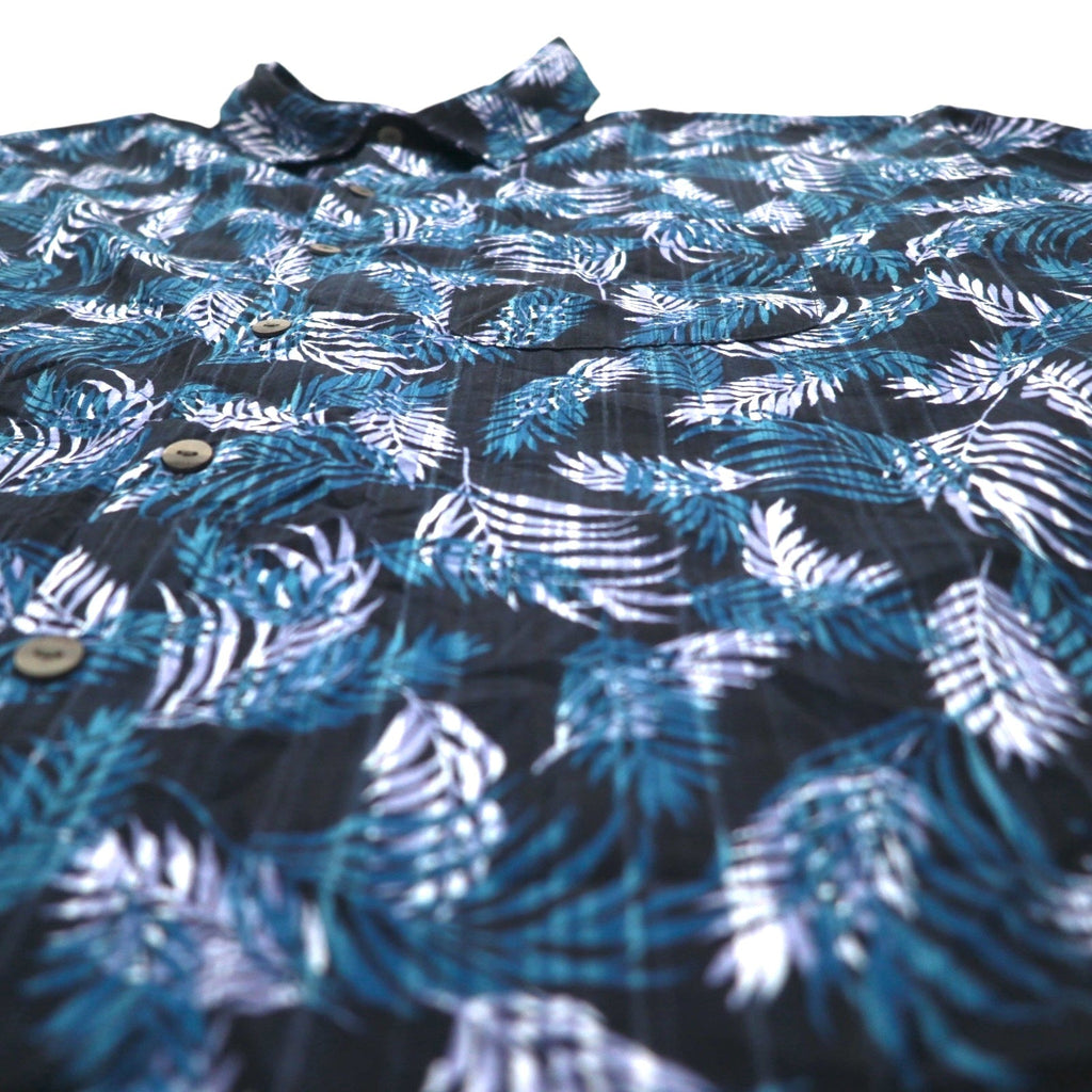 VAN HEUSEN Anni 2000 Camicia hawaiana 2XL Blu navy Fantasia all-over Foglie botaniche Tasca sul petto Taglia grande