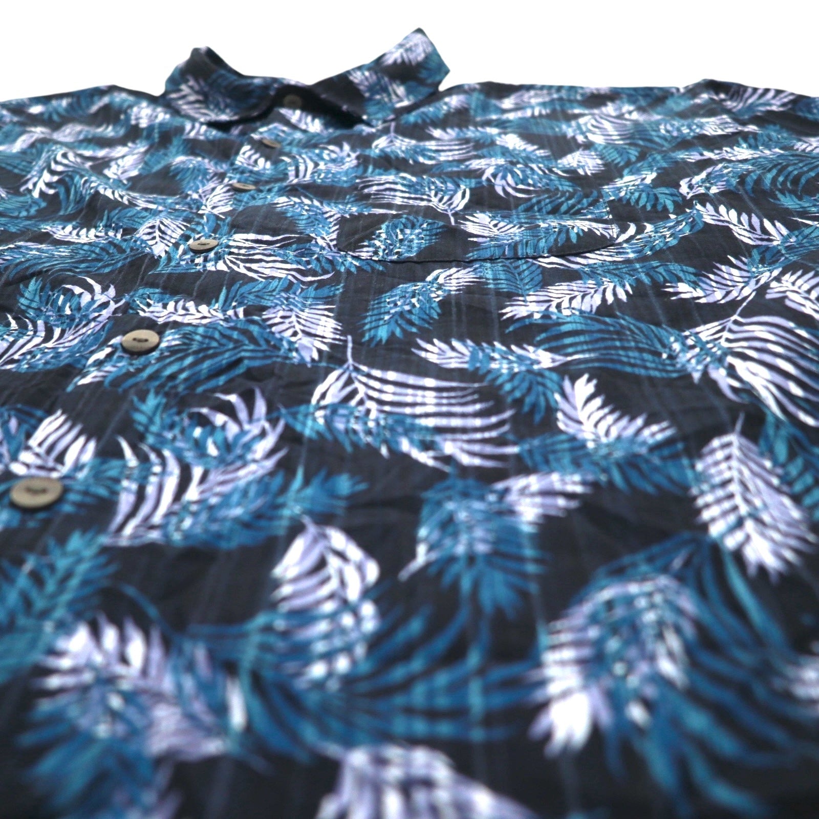 VAN HEUSEN Anni 2000 Camicia hawaiana 2XL Blu navy Fantasia all-over Foglie botaniche Tasca sul petto Taglia grande